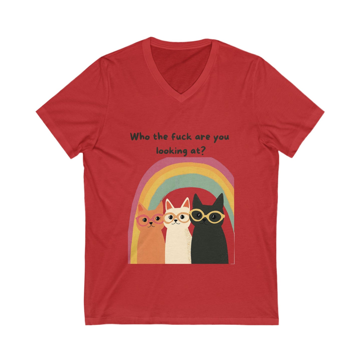 Sassy Cats Rainbow V-Neck T-Shirt | Funny Pet Lover Gift | Three Cats Design