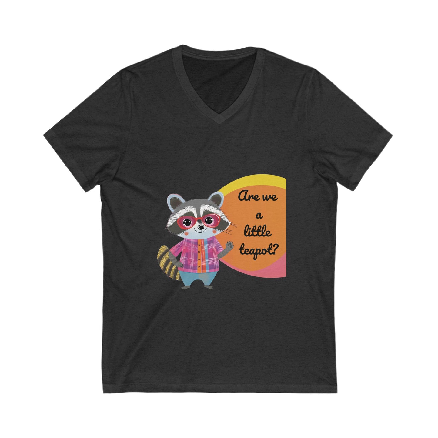 Kawaii Raccoon Teapot V-Neck | Cute Activist Unisex Tee | Progressive Statement Shirt