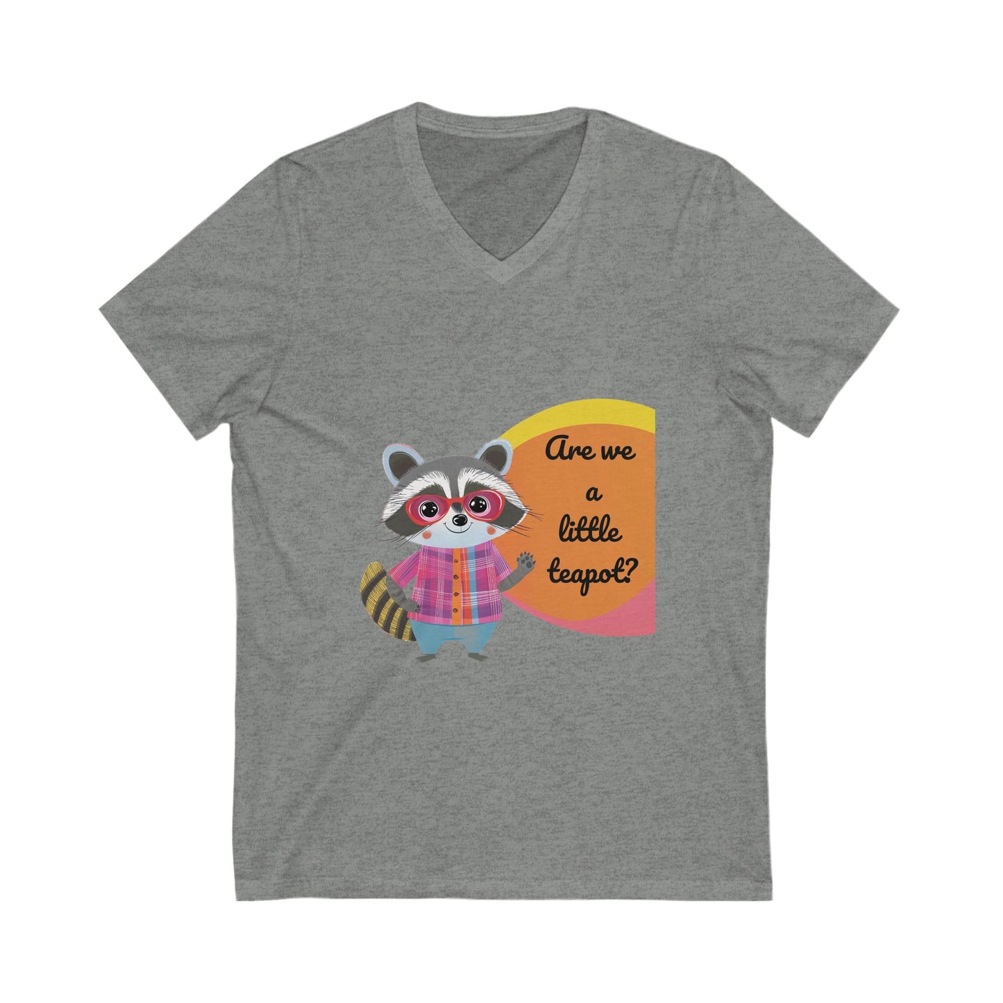Kawaii Raccoon Teapot V-Neck | Cute Activist Unisex Tee | Progressive Statement Shirt