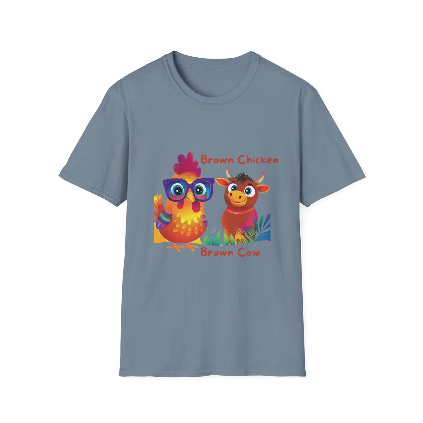Cute Brown Chicken & Cow Friends T-Shirt | Kawaii Farm Animals Kids Educational Tee