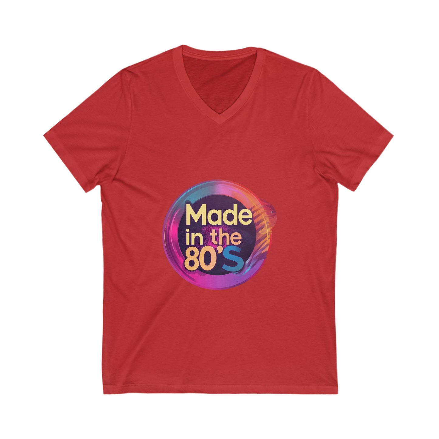 Made in the 80s Retro V-Neck | Neon Birthday Celebration Tee