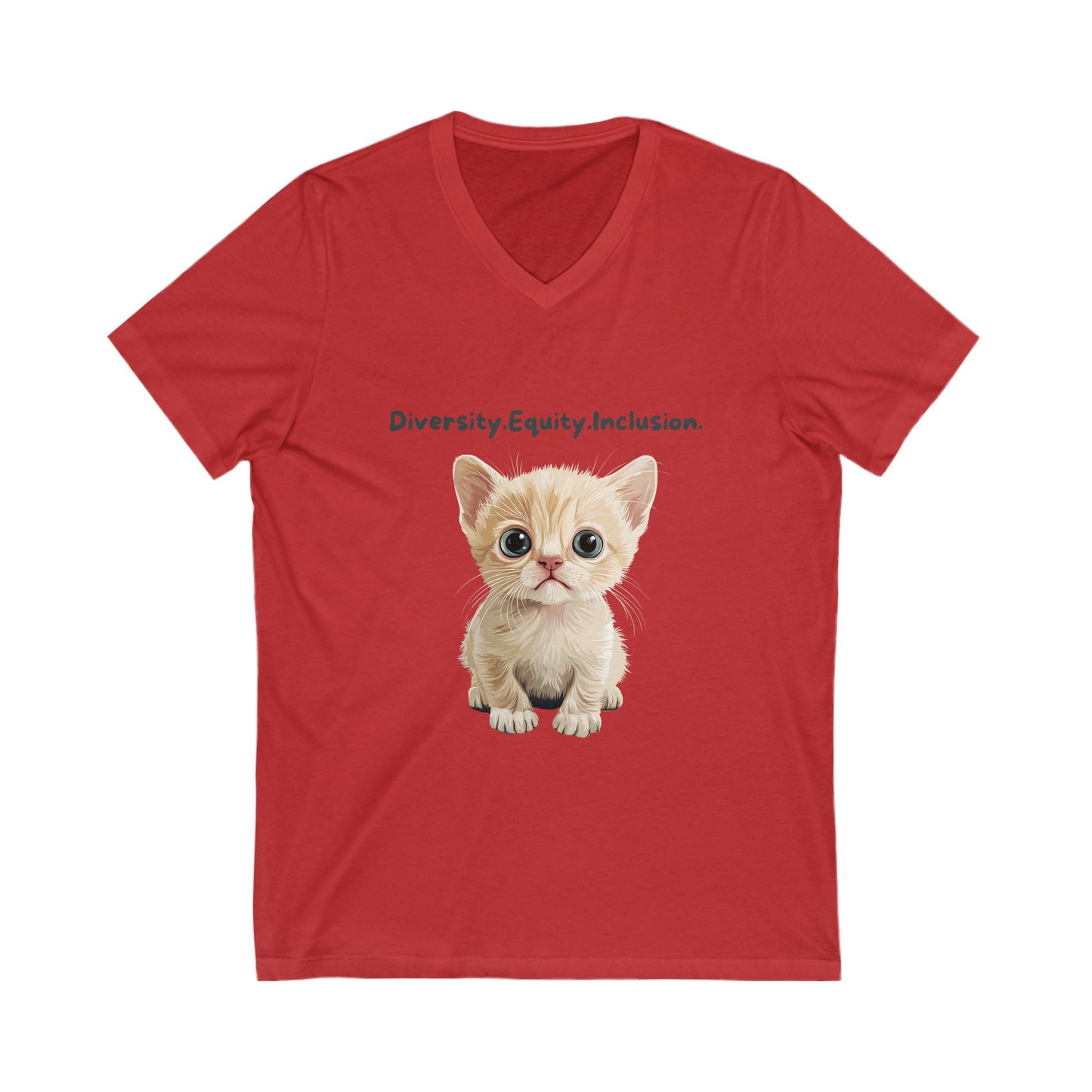 Diversity Equity Inclusion Cat V-Neck | Cute DEI Kitten T-Shirt | Social Justice Pet Tee