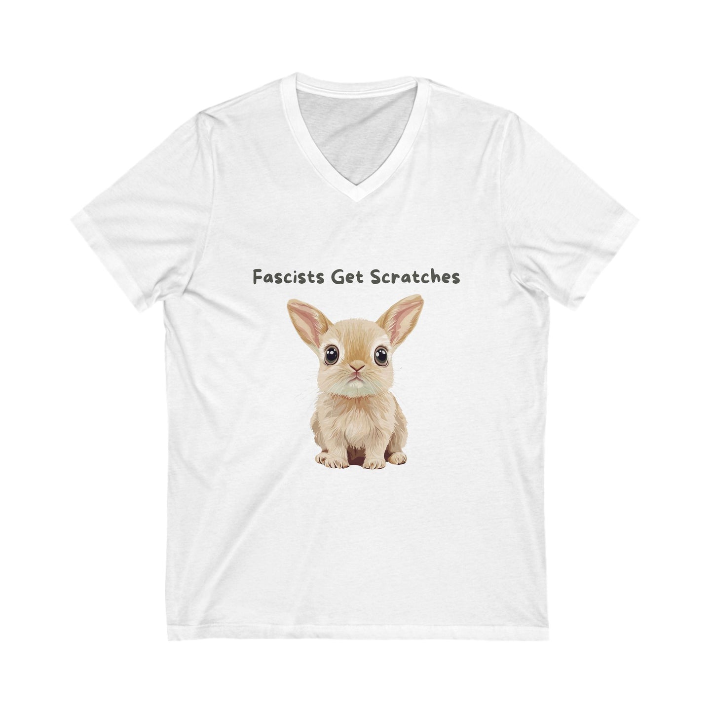 Cute Bunny Anti-Fascist V-Neck T-Shirt | Kawaii Resistance Pet Activist Tee