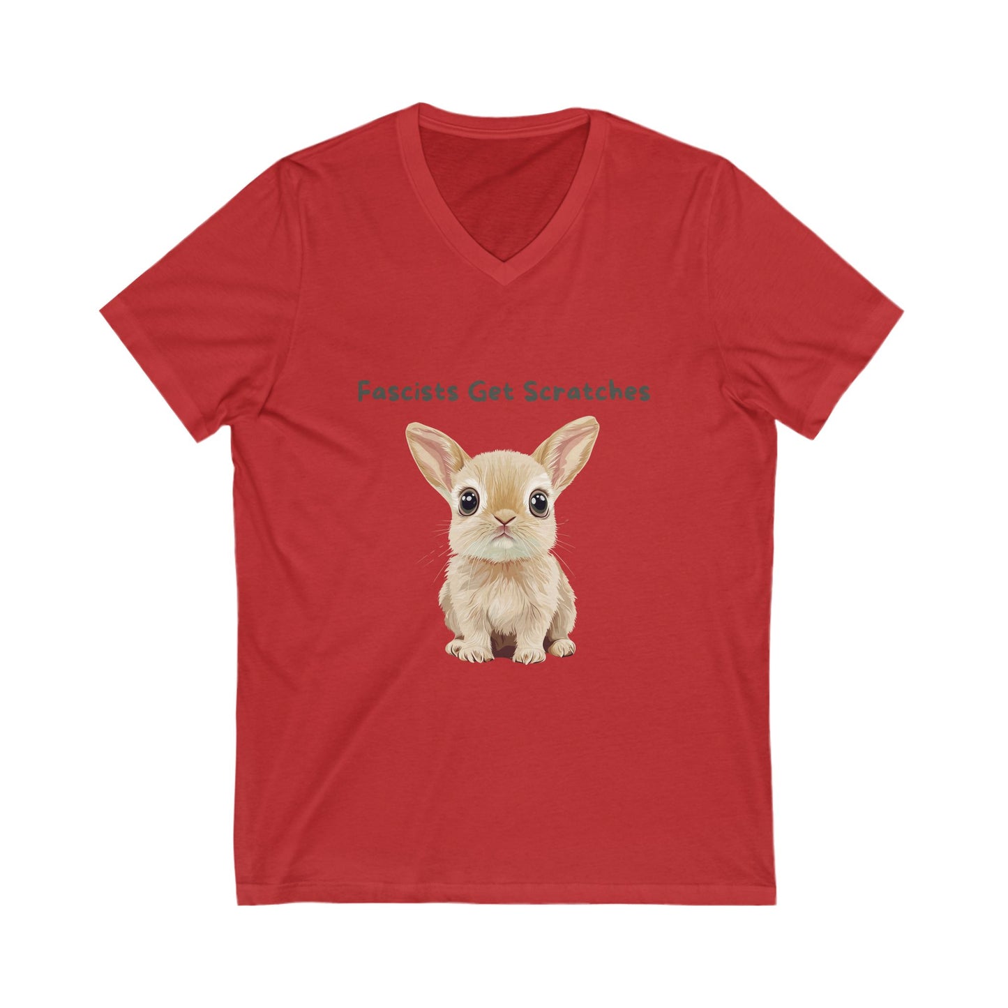 Cute Bunny Anti-Fascist V-Neck T-Shirt | Kawaii Resistance Pet Activist Tee
