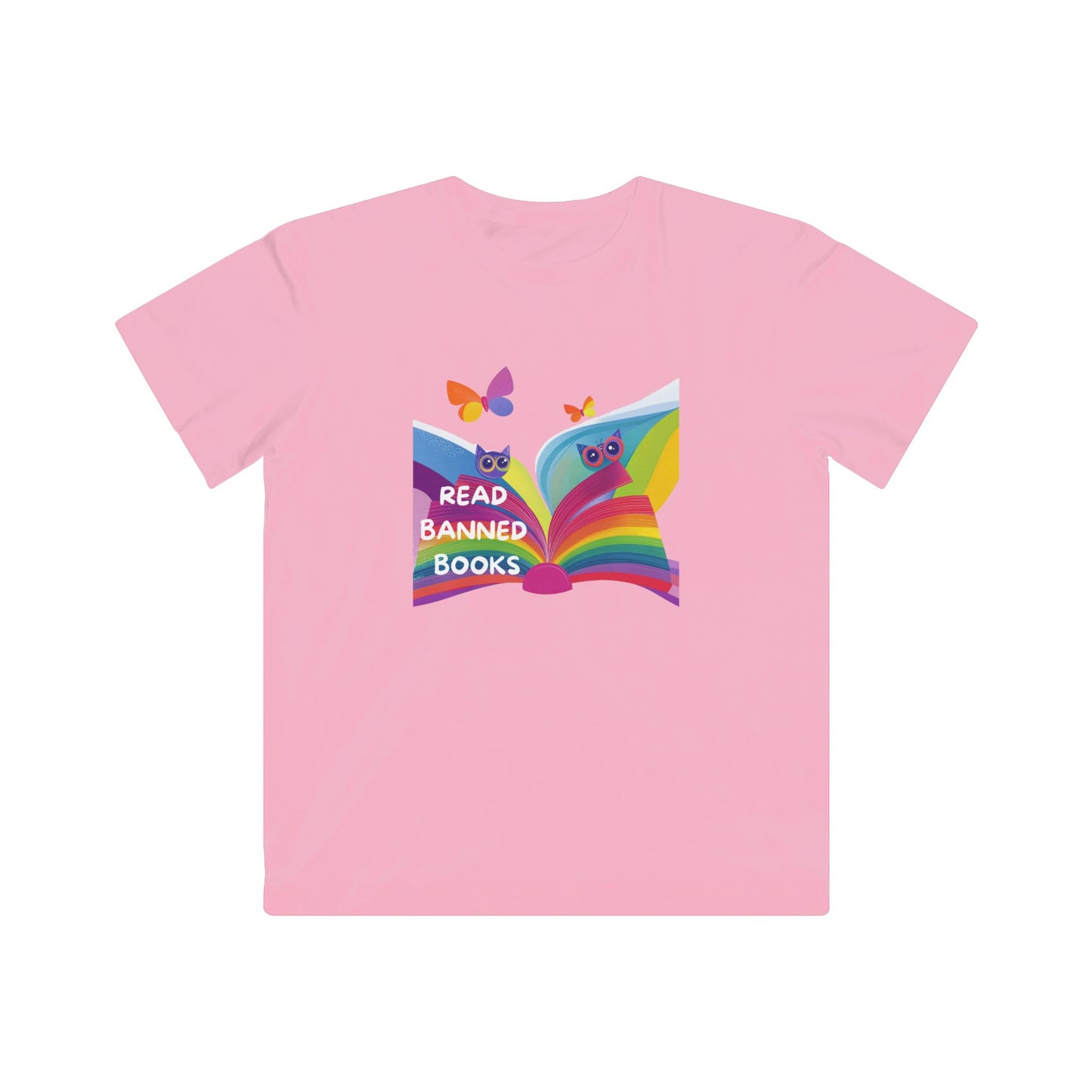 Rainbow Read Banned Books Kids T-Shirt | Cute Book Lover Owl Design | Youth Activist Tee