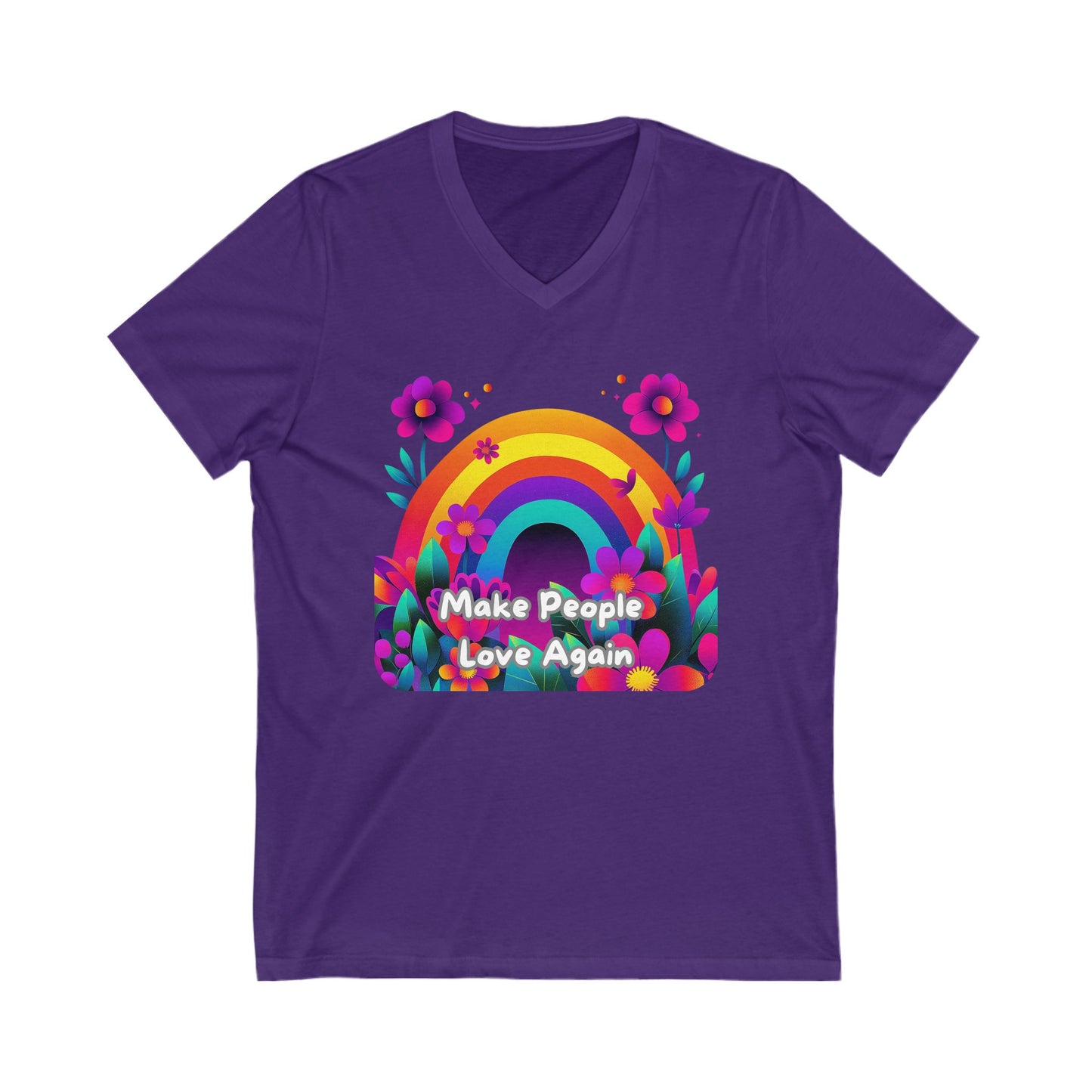 Rainbow Love Message V-Neck T-Shirt | Colorful Floral LGBTQ+ Pride Tee