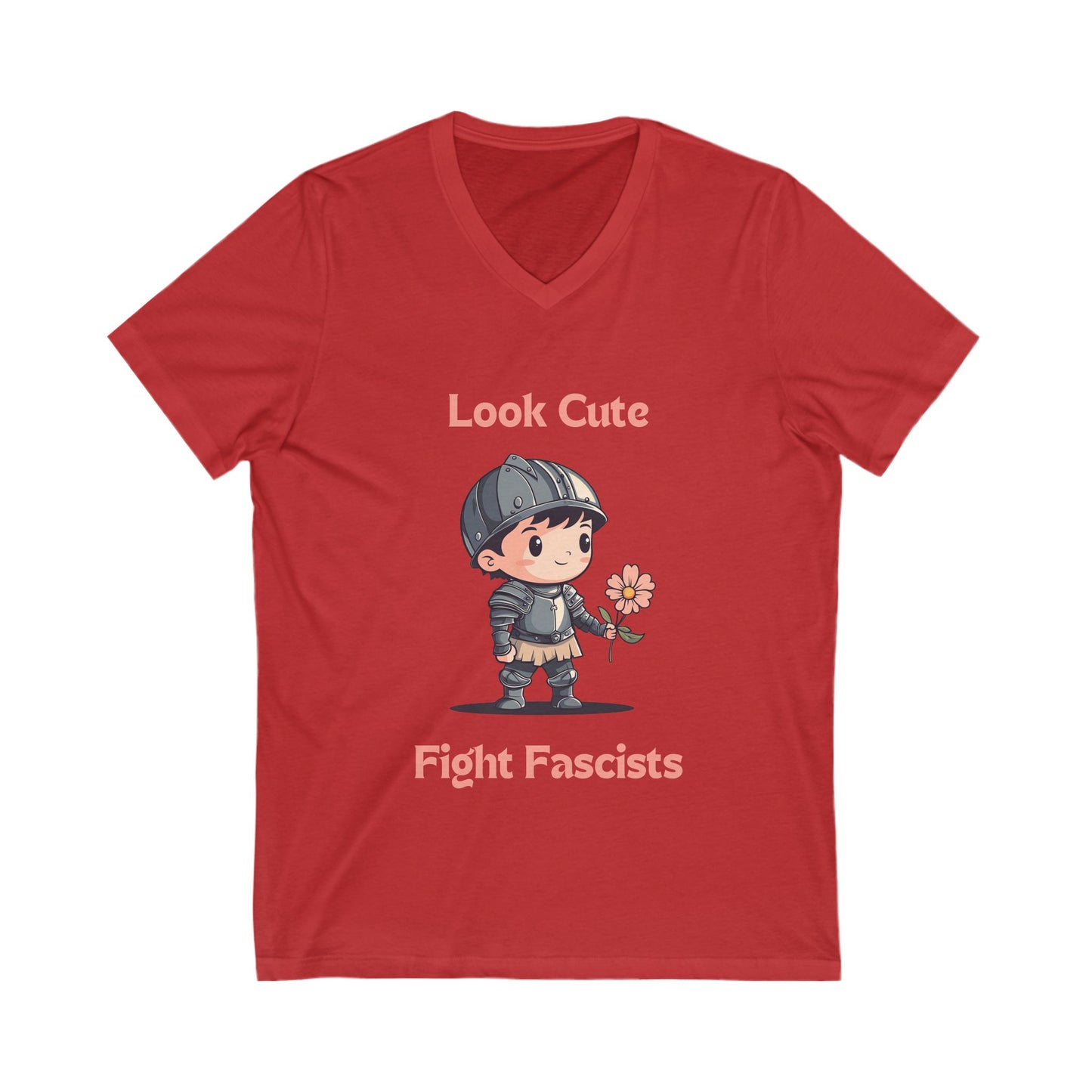 Look Cute Fight Fascists | Kawaii Warrior V-Neck Tee | Bella+Canvas 3005