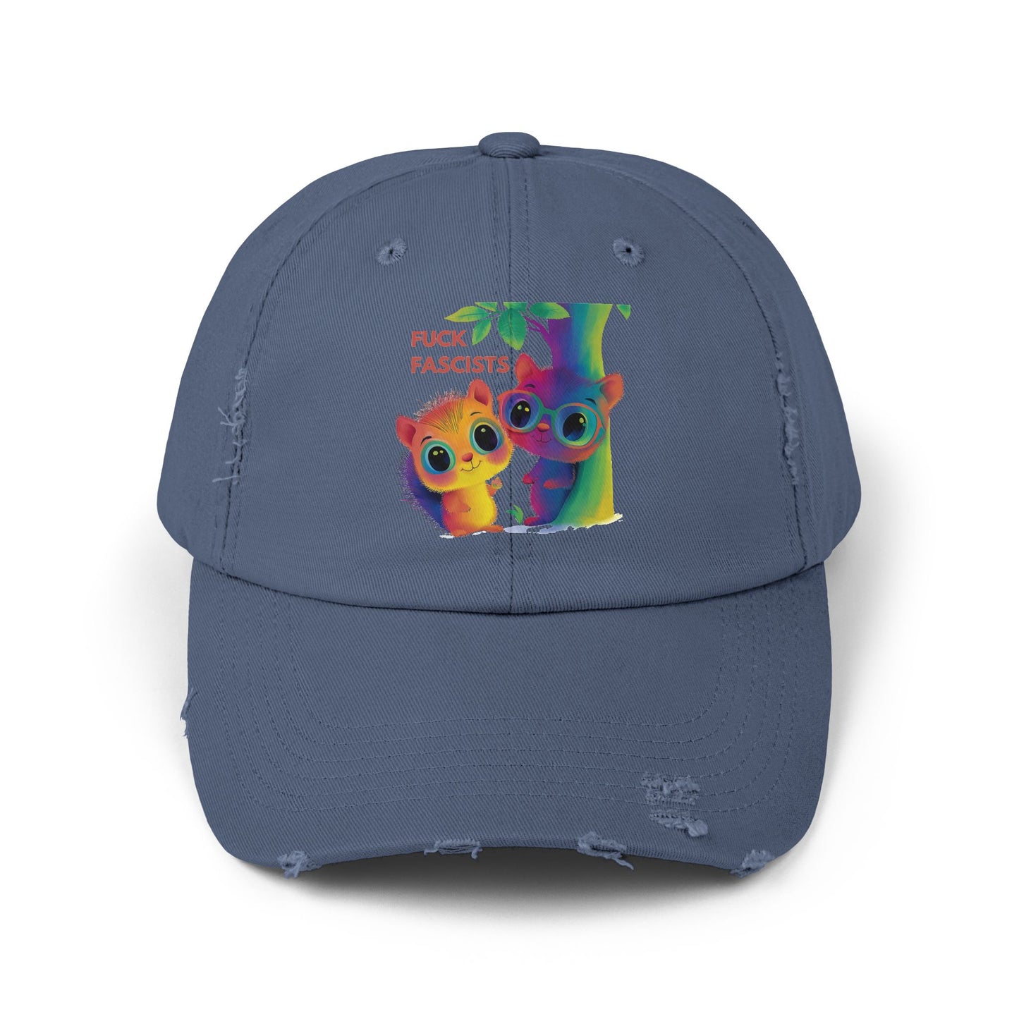 Cute Resist Distressed Dad Hat | Anti-Fascist Rainbow Kawaii Cap