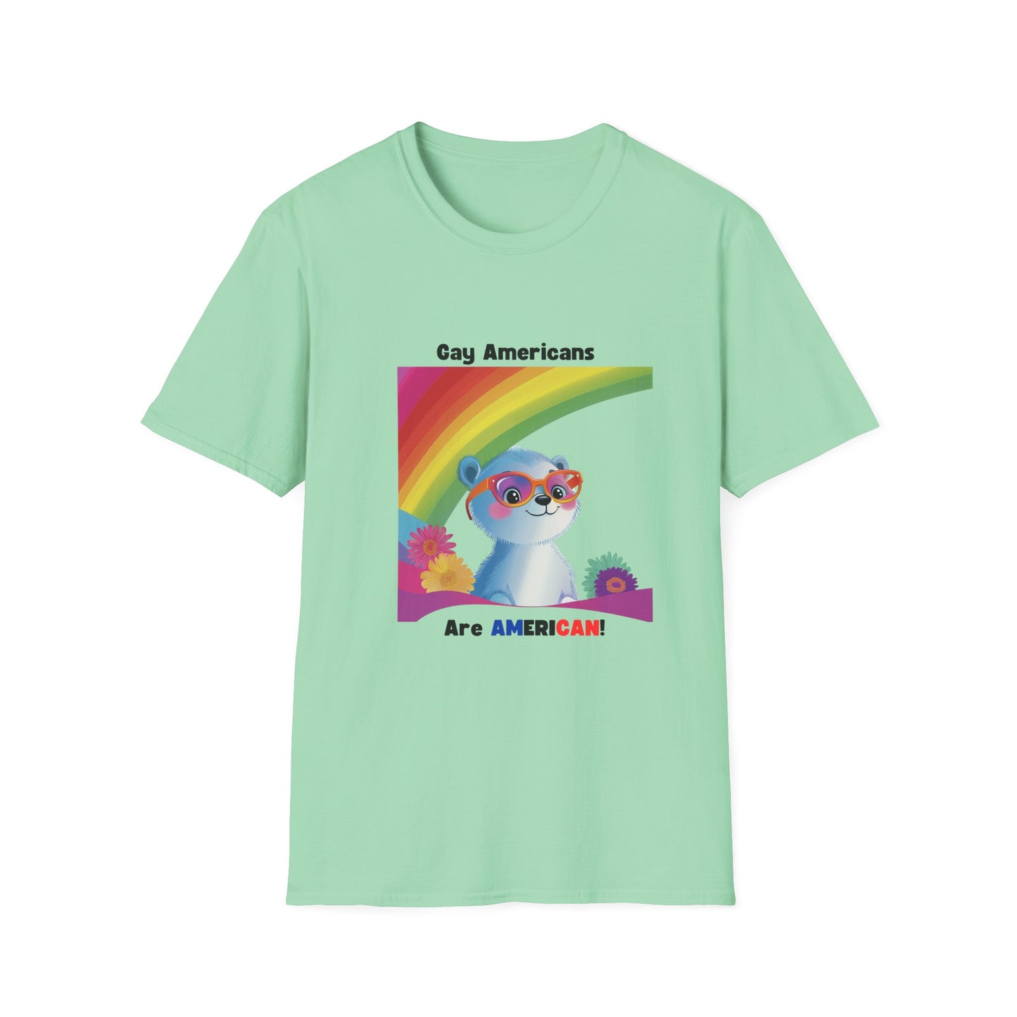 Gay Americans Pride Rainbow Bear T-Shirt | LGBTQ+ Kawaii Animal Rights Tee