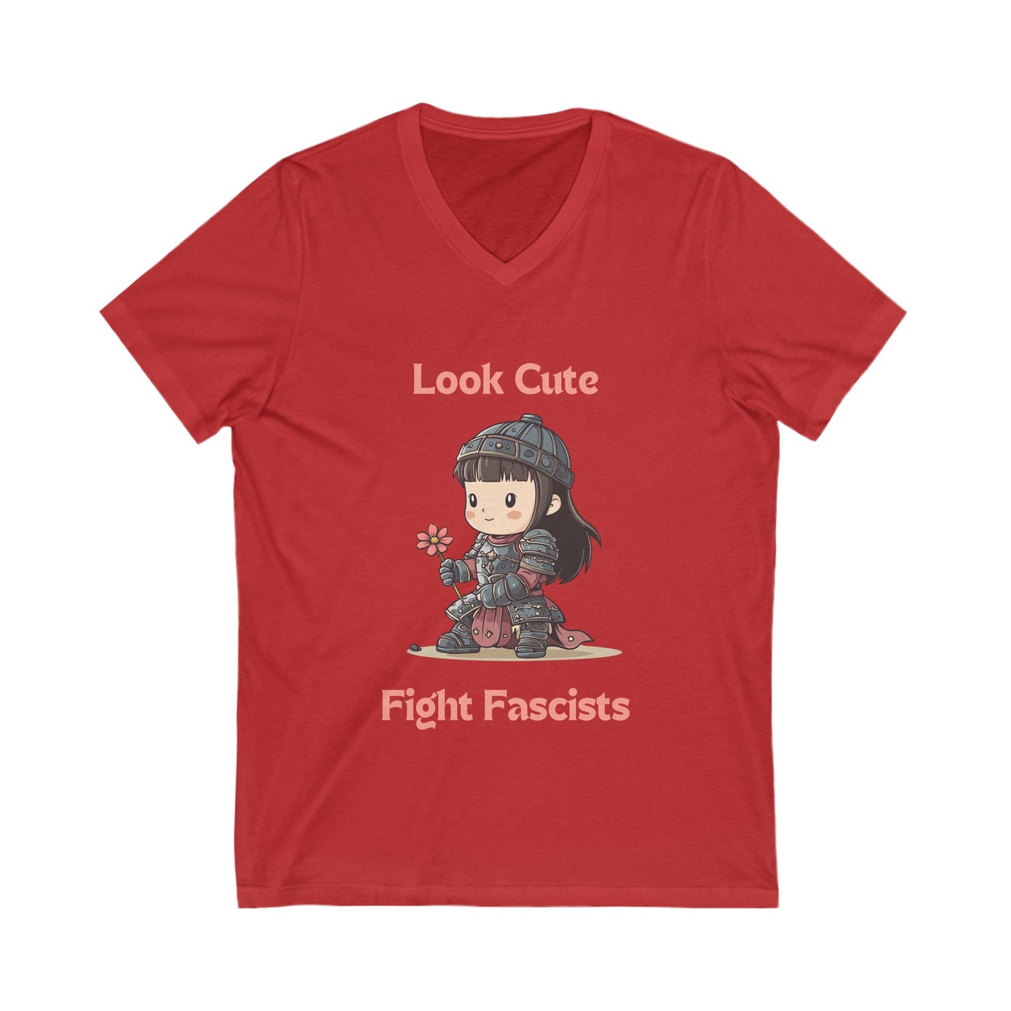 Kawaii Warrior Anti-Fascist V-Neck T-Shirt | Cute Activist Unisex Tee