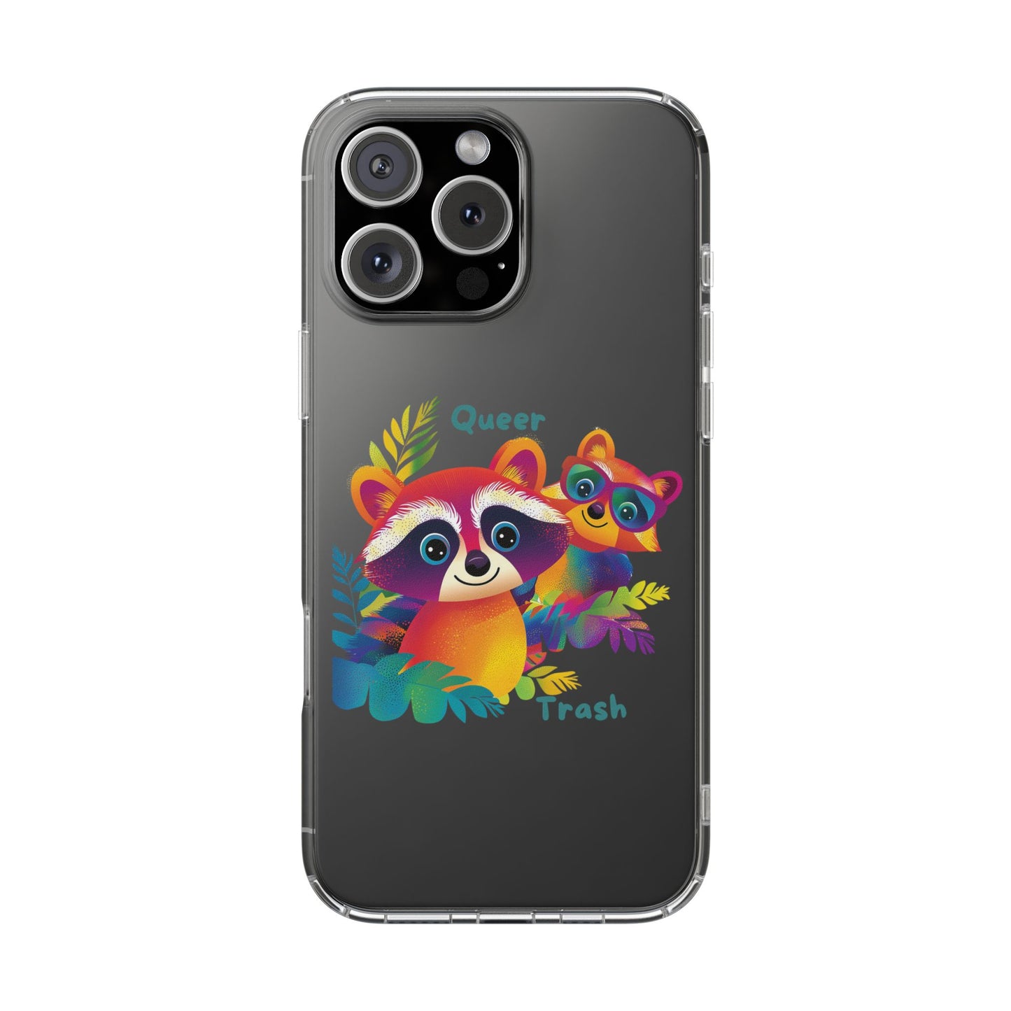 Rainbow Raccoon Queer Trash Clear Phone Case | LGBTQ+ Pride Gift