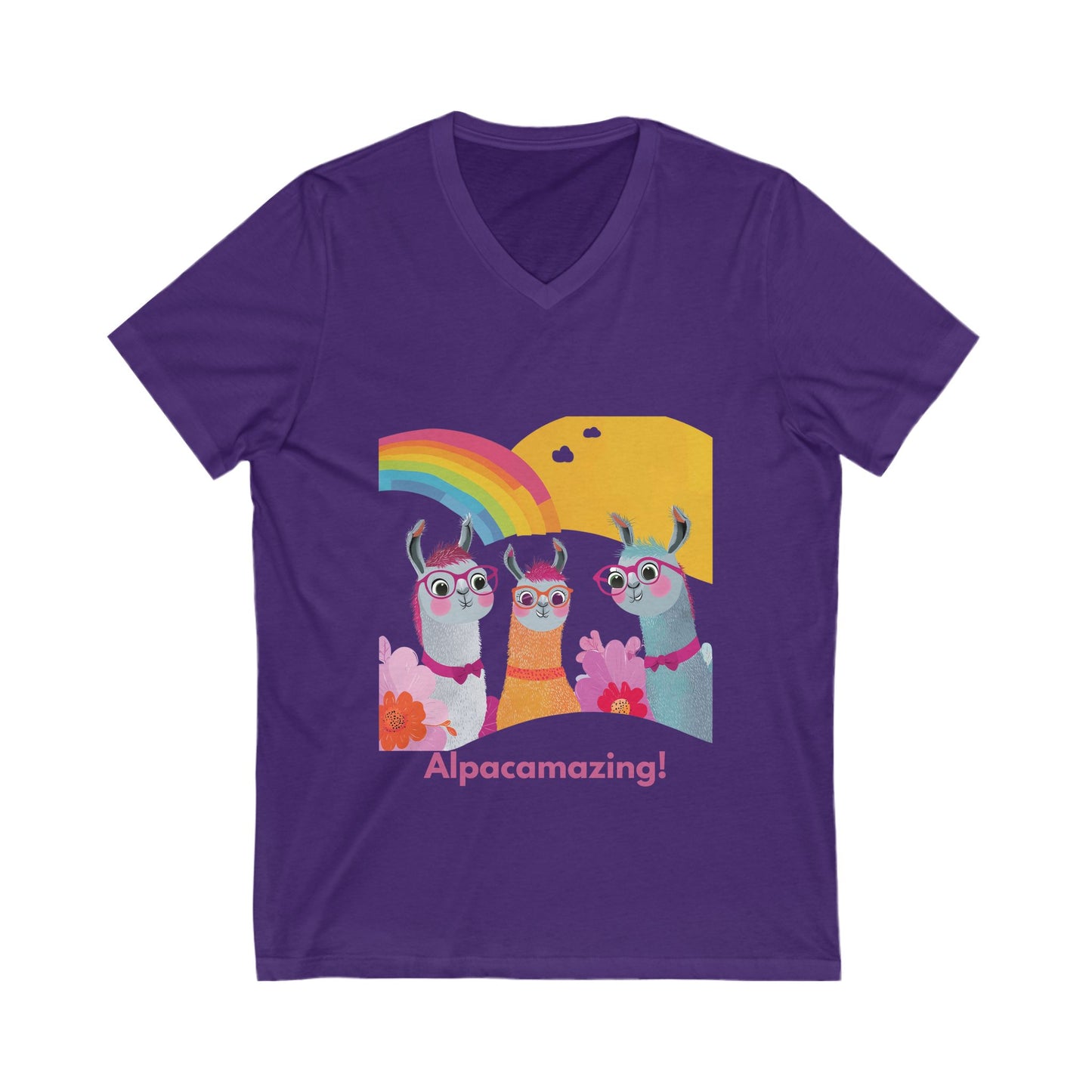 Alpacamazing Rainbow V-Neck T-Shirt | Cute Kawaii Alpaca Squad Unisex Tee
