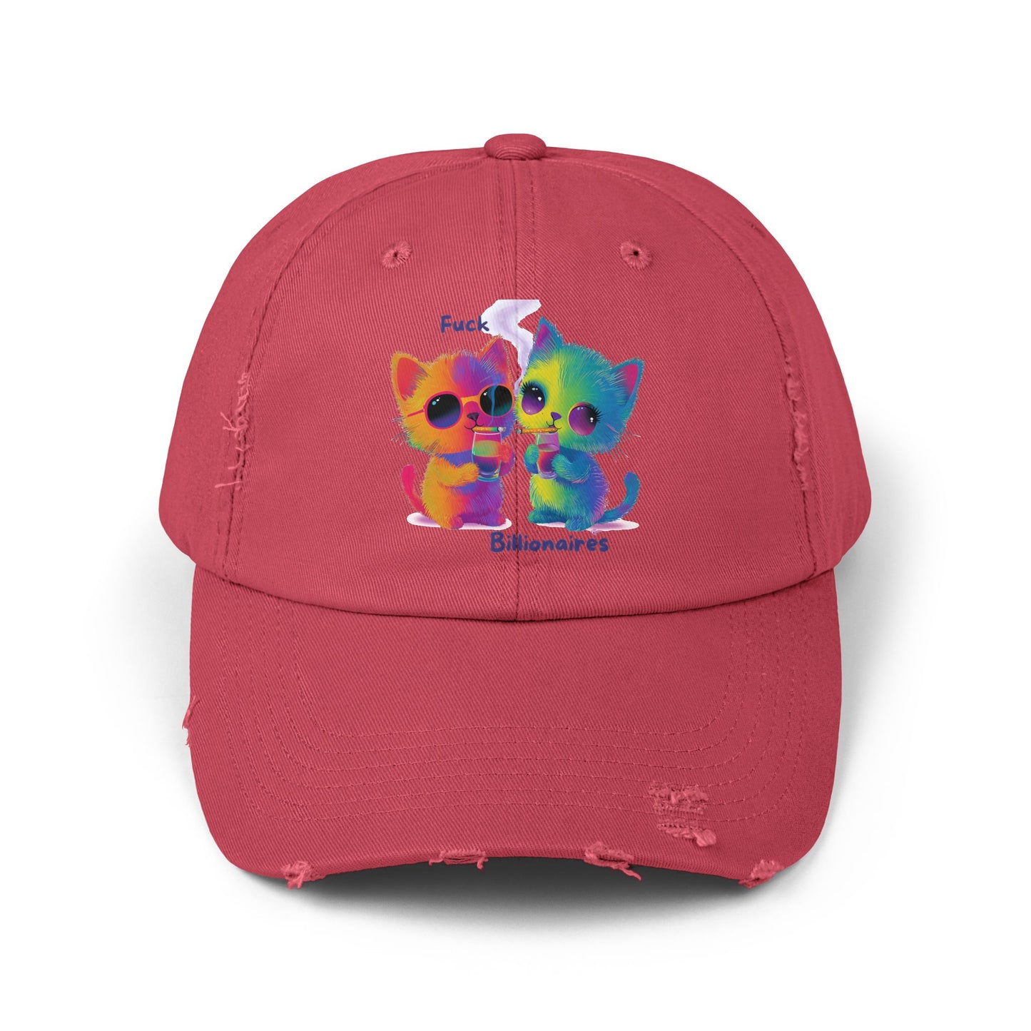 Rainbow Kitty Protest Distressed Dad Hat | Kawaii Activism Cap