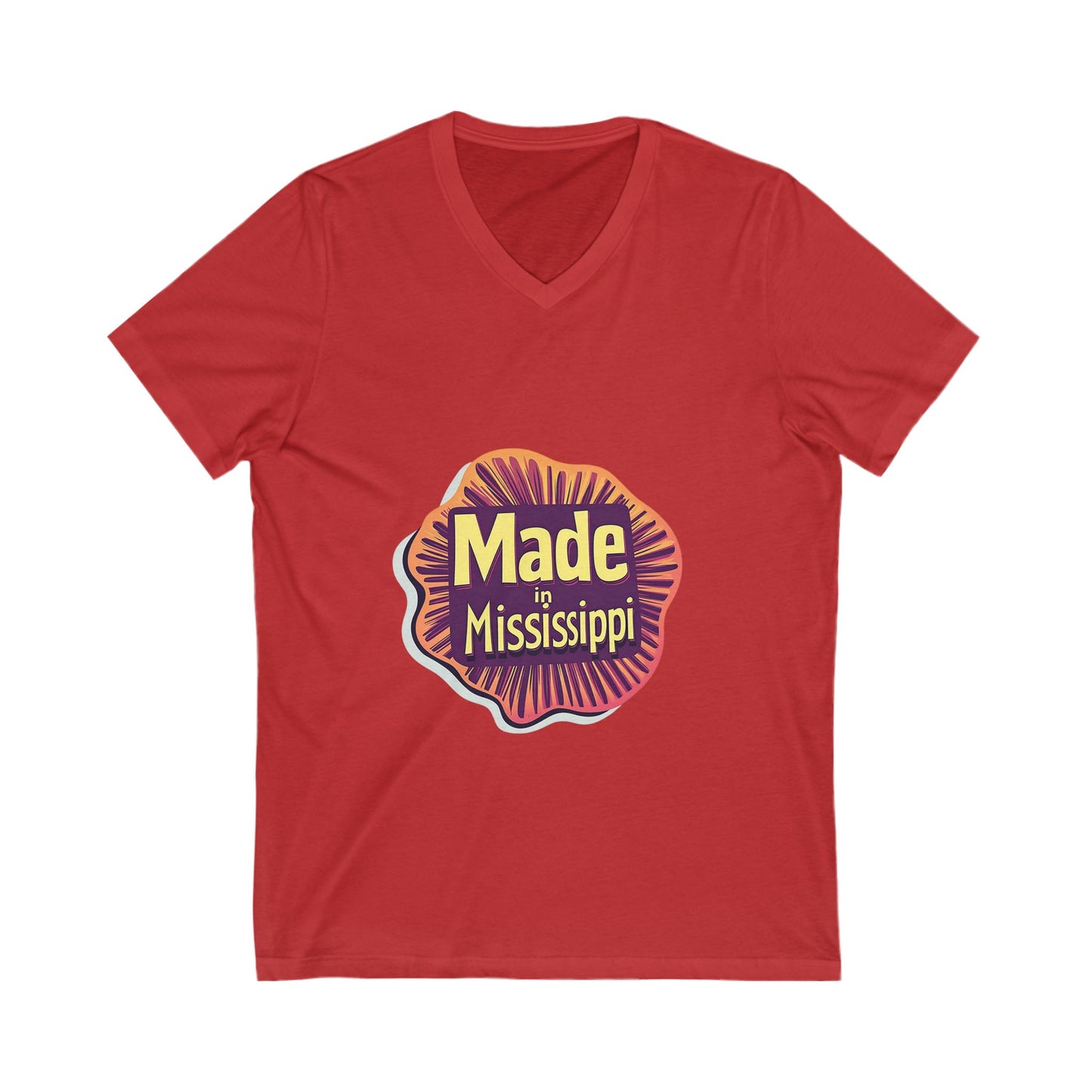 Made in Mississippi V-Neck T-Shirt | Southern Pride State Design | Retro Sunburst Unisex Tee
