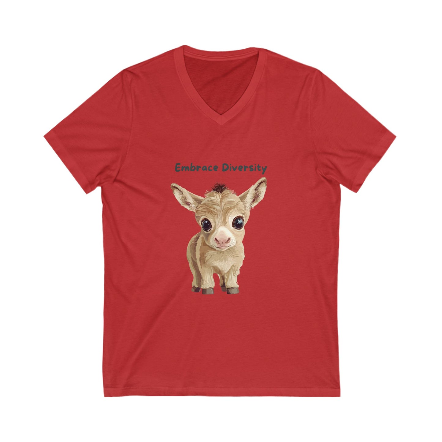 Kawaii Baby Donkey Embrace Diversity V-Neck | Cute Animal Rights Unisex Tee