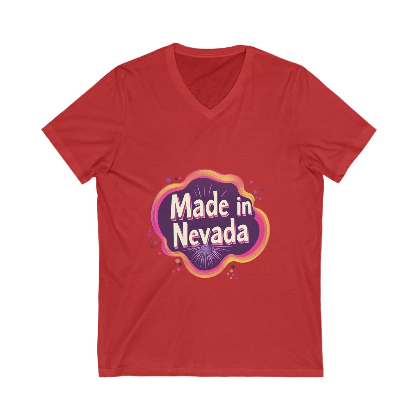 Made in Nevada V-Neck T-Shirt | Retro State Pride Design | Vintage Neon Unisex Tee