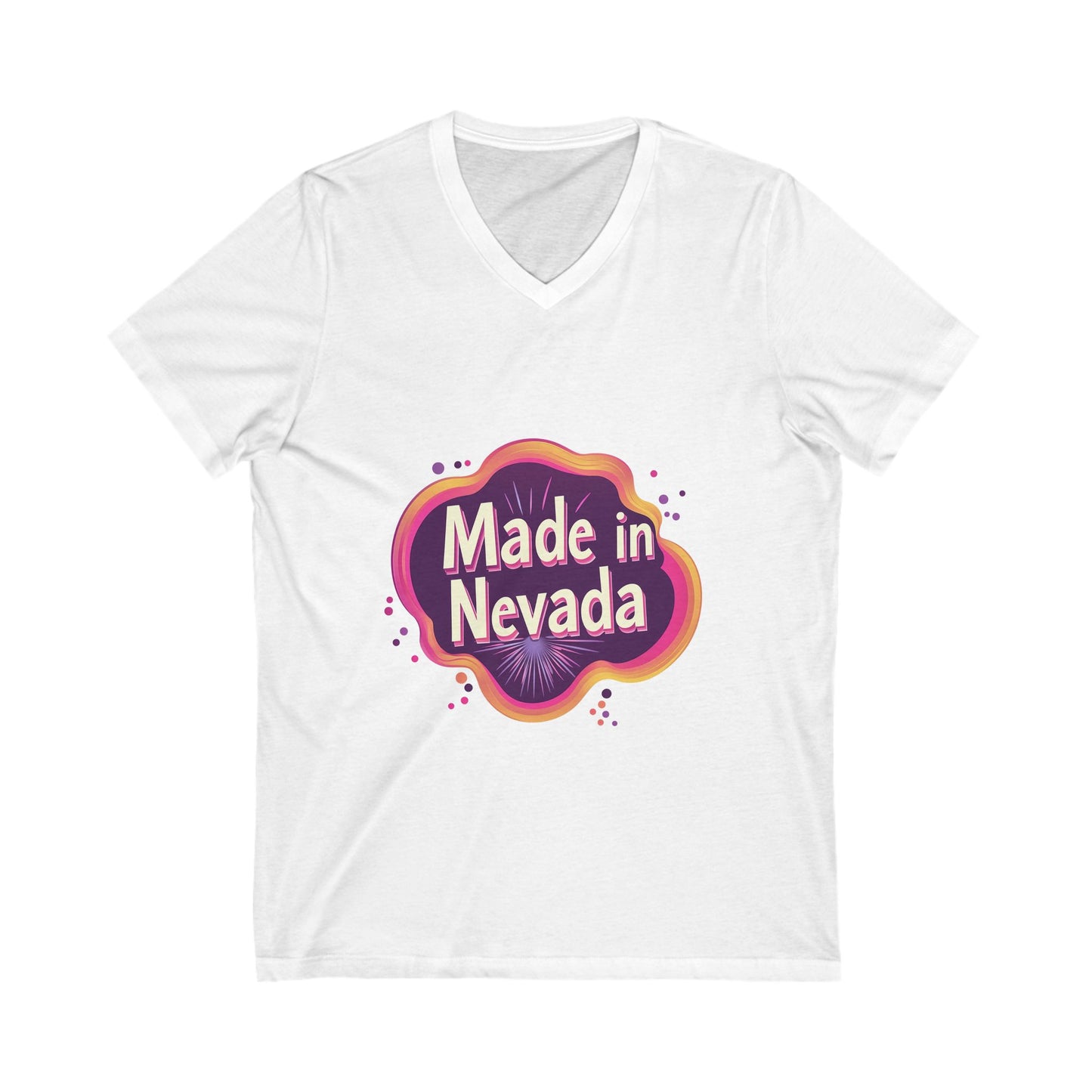 Made in Nevada V-Neck T-Shirt | Retro State Pride Design | Vintage Neon Unisex Tee