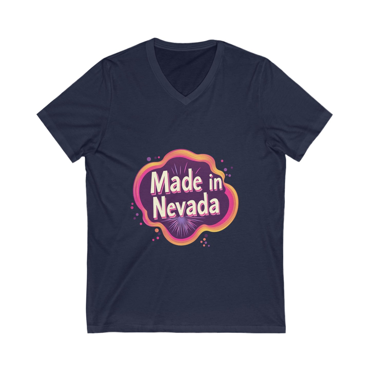 Made in Nevada V-Neck T-Shirt | Retro State Pride Design | Vintage Neon Unisex Tee