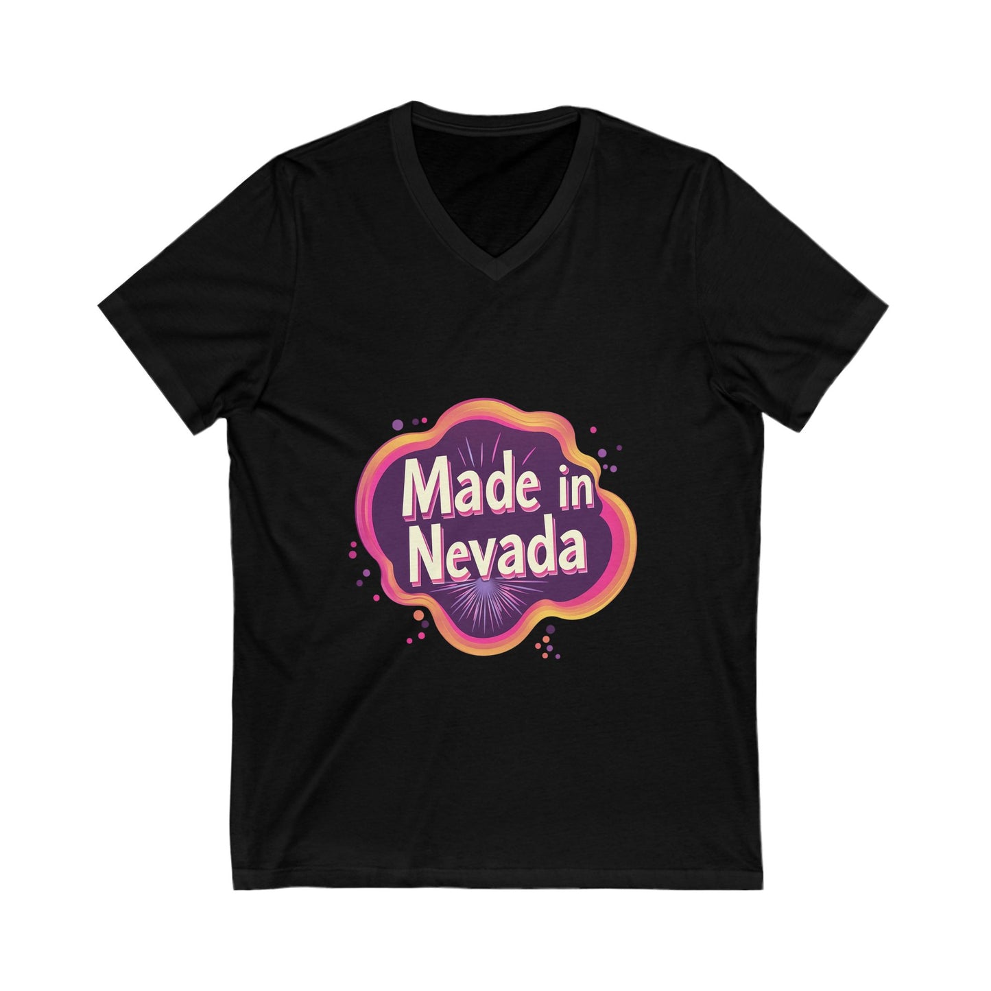Made in Nevada V-Neck T-Shirt | Retro State Pride Design | Vintage Neon Unisex Tee