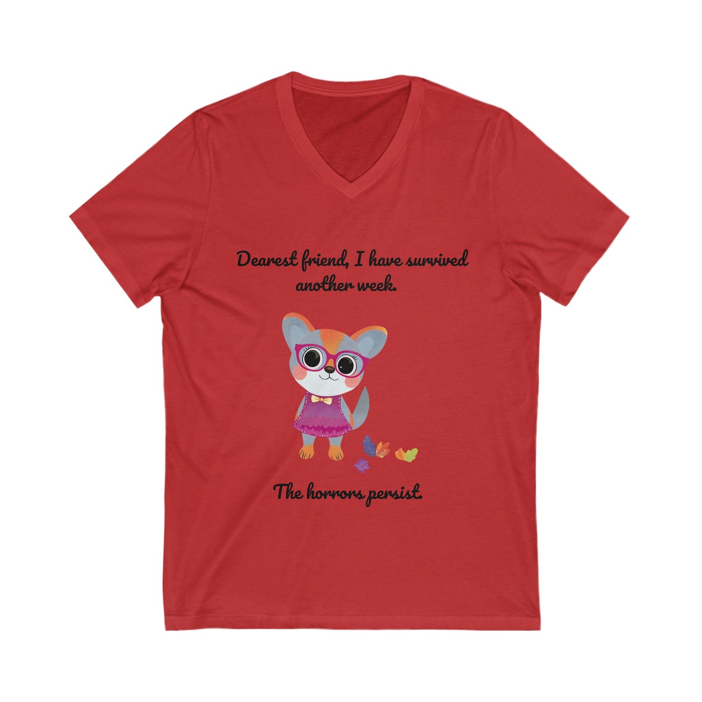 Kawaii Cat Survival V-Neck Tee | Mental Health Support | Cute Animal Activist Shirt