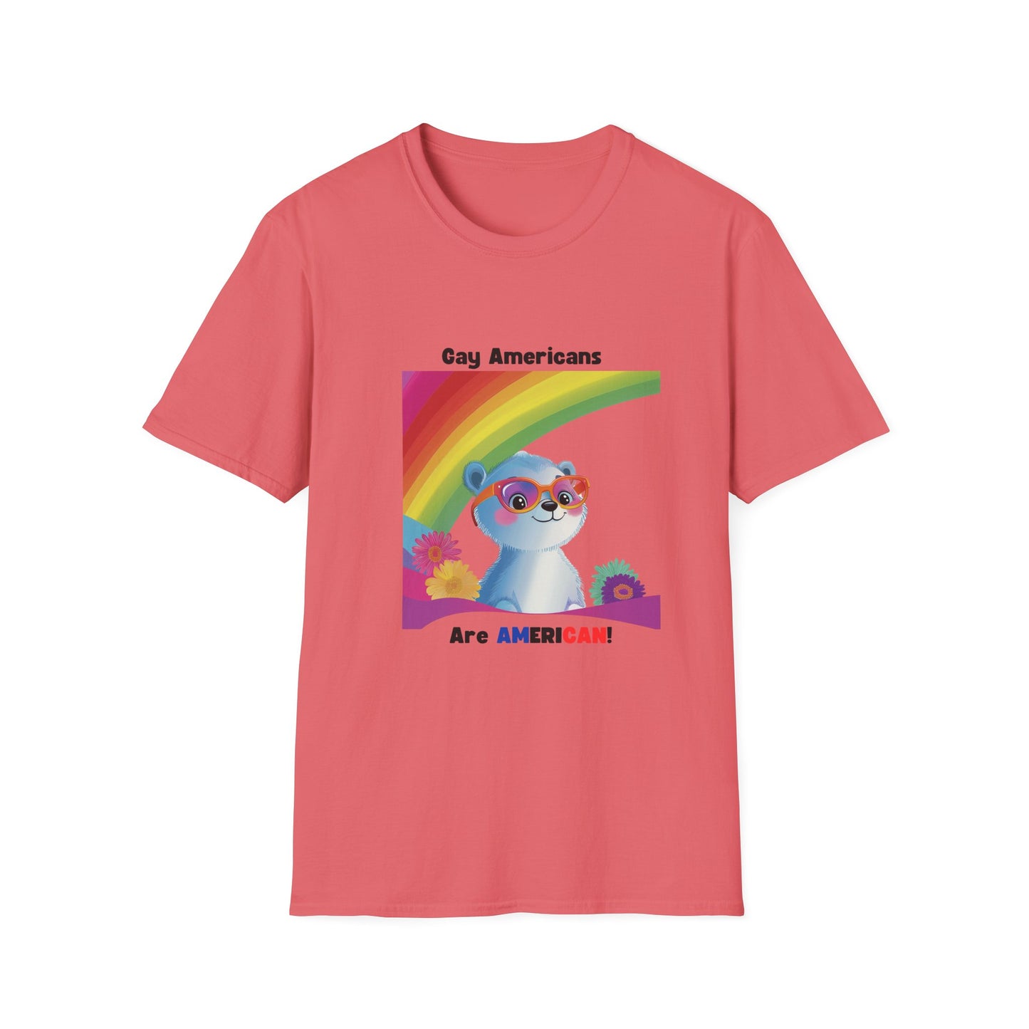 Gay Americans Pride Rainbow Bear T-Shirt | LGBTQ+ Kawaii Animal Rights Tee