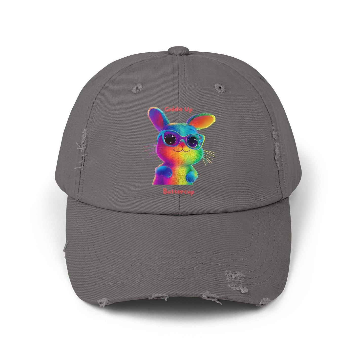 Rainbow Bunny Distressed Cap | Giddie Up Buttercup | LGBTQ+ Pet Lover Hat