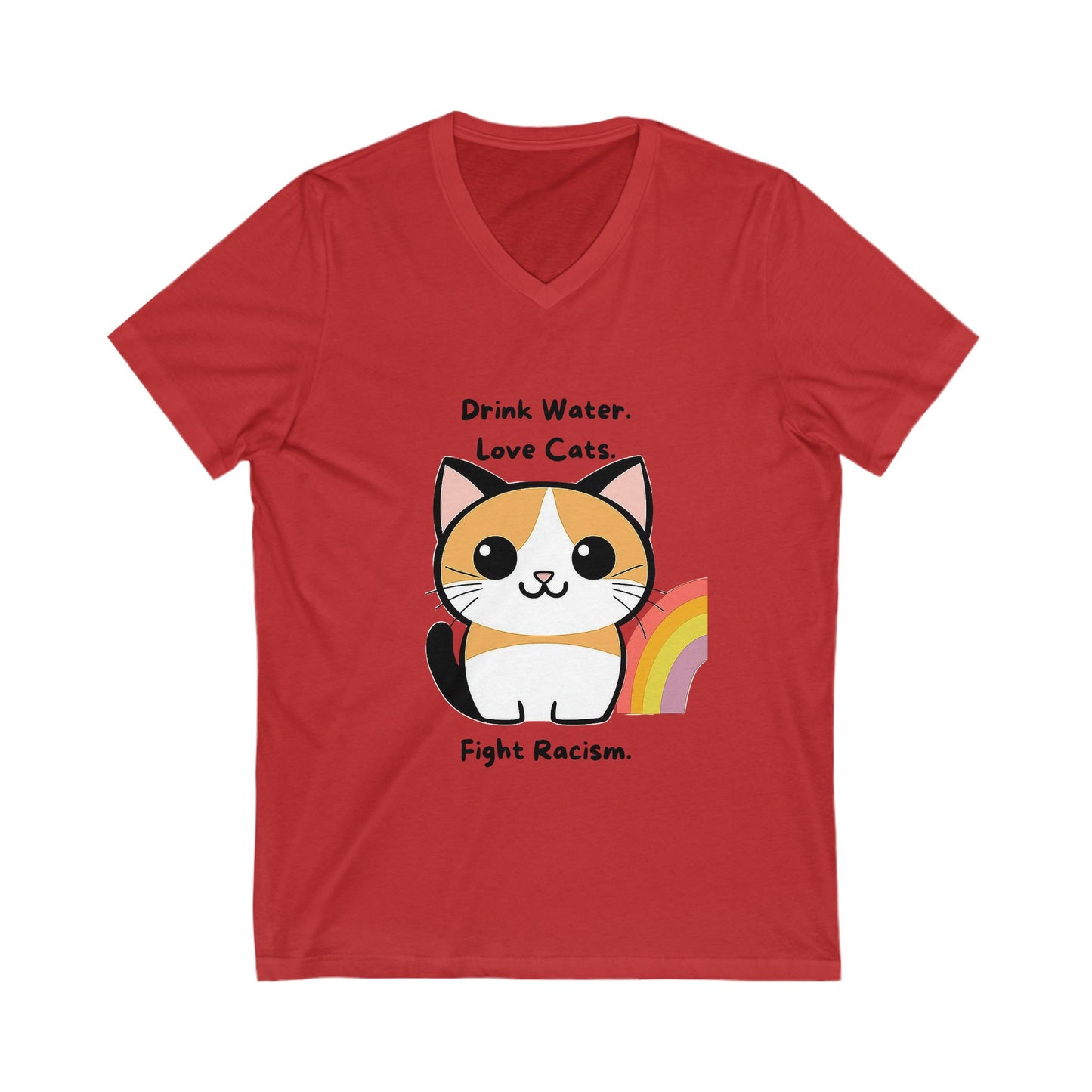 Kawaii Cat Anti-Racism V-Neck T-Shirt | Cute Activist Pet Lover Tee