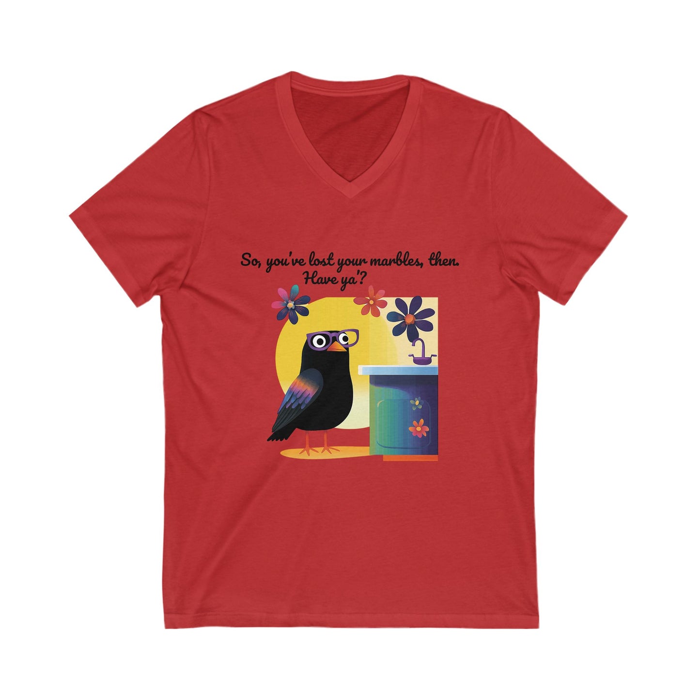 Quirky Crow Mental Health V-Neck | Kawaii Bird Self-Care Tee | Wellness Unisex T-Shirt