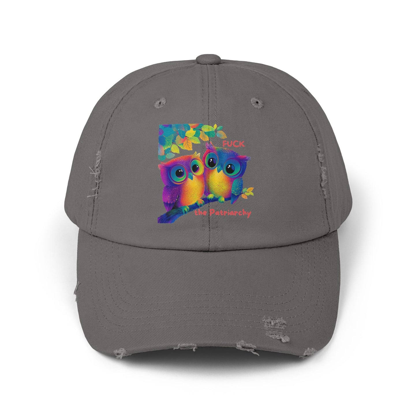Rainbow Owls Feminist Distressed Dad Hat | Anti-Patriarchy Cap