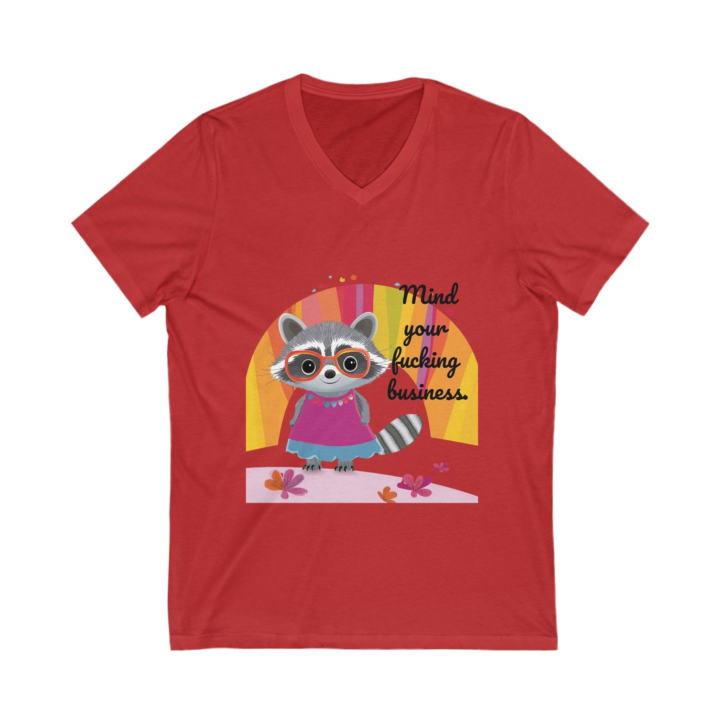 Mind Your Business Raccoon V-Neck Tee | Cute Animal Empowerment Shirt | Kawaii Unisex T-Shirt