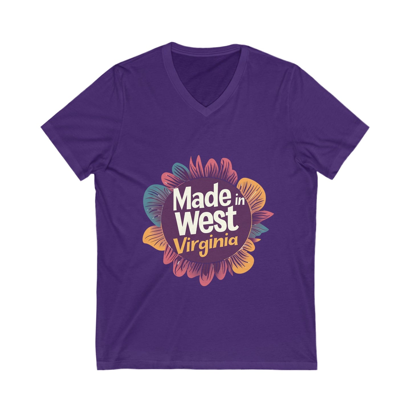 Made in West Virginia Floral V-Neck T-Shirt | Mountain State Pride | Retro State Design Unisex Tee