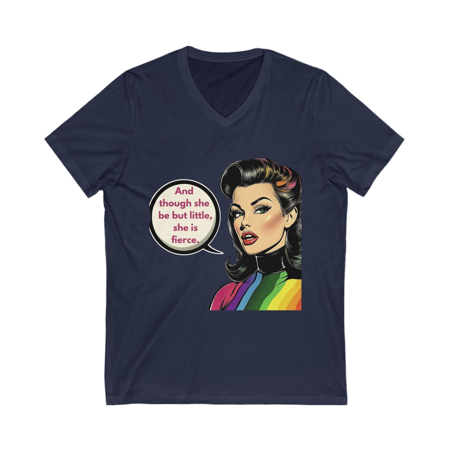 Fierce Femme Retro Rainbow V-Neck | LGBTQ+ Pride Empowerment Tee