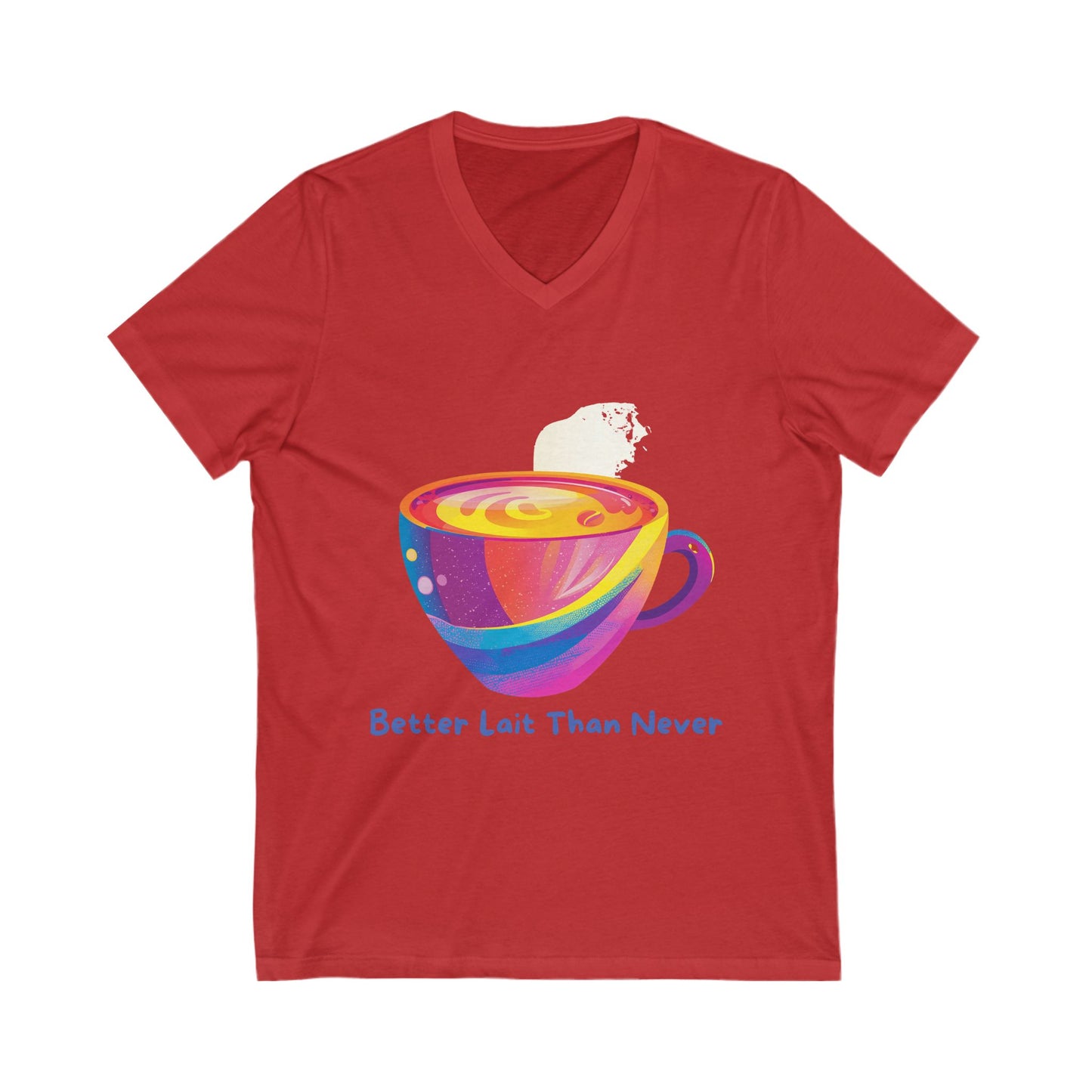 Rainbow Pride Coffee Latte Art V-Neck | LGBTQ+ Kawaii Cup Design | Better Lait Than Never