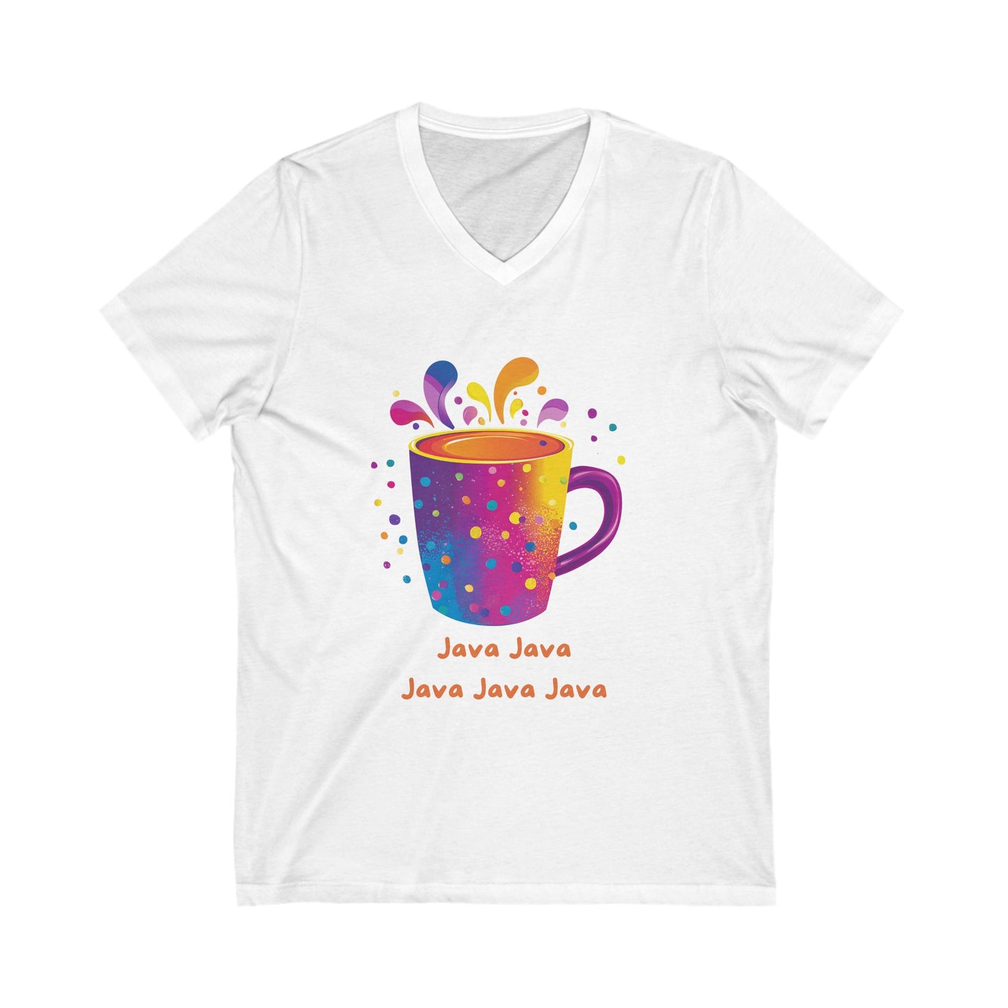 Rainbow Java Coffee Cup V-Neck | Programmer Kawaii T-Shirt | Coding Geek Gift