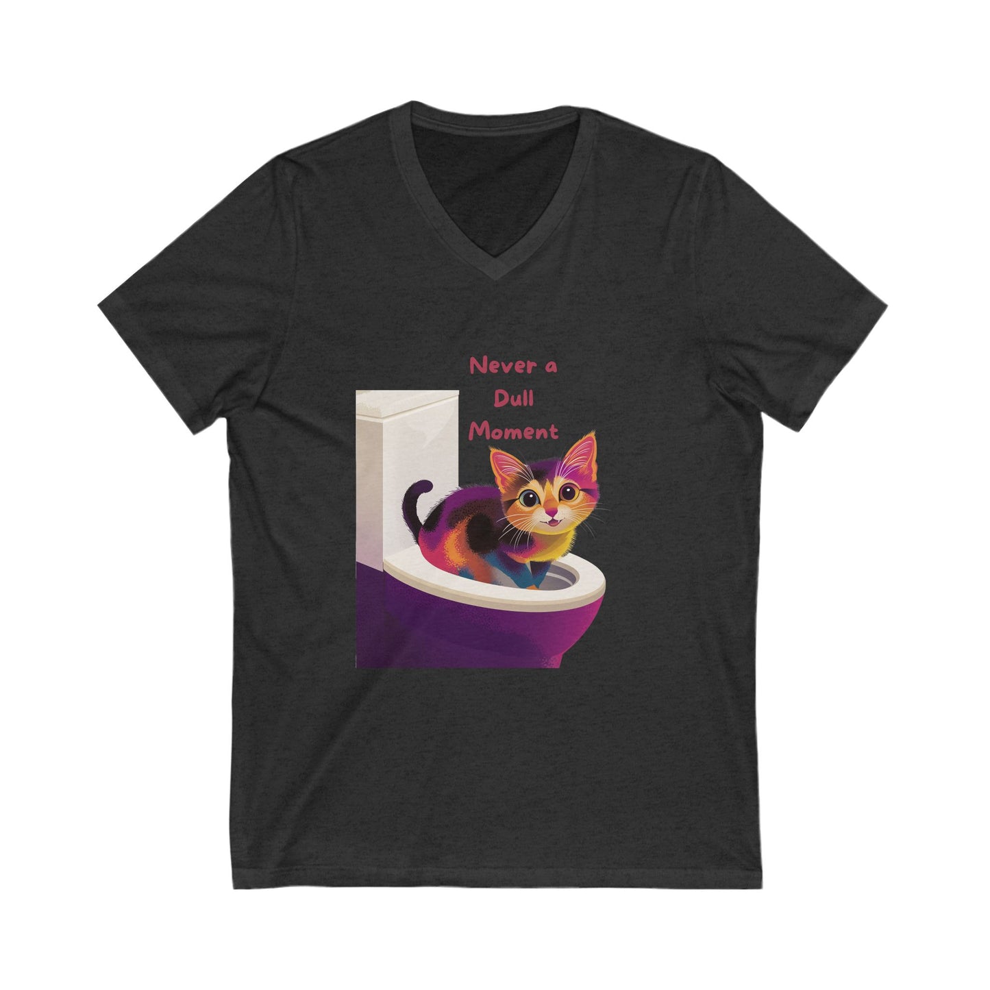 Never a Dull Moment Cat V-Neck T-Shirt | Funny Cat Lover Gift | Cute Colorful Pet Tee