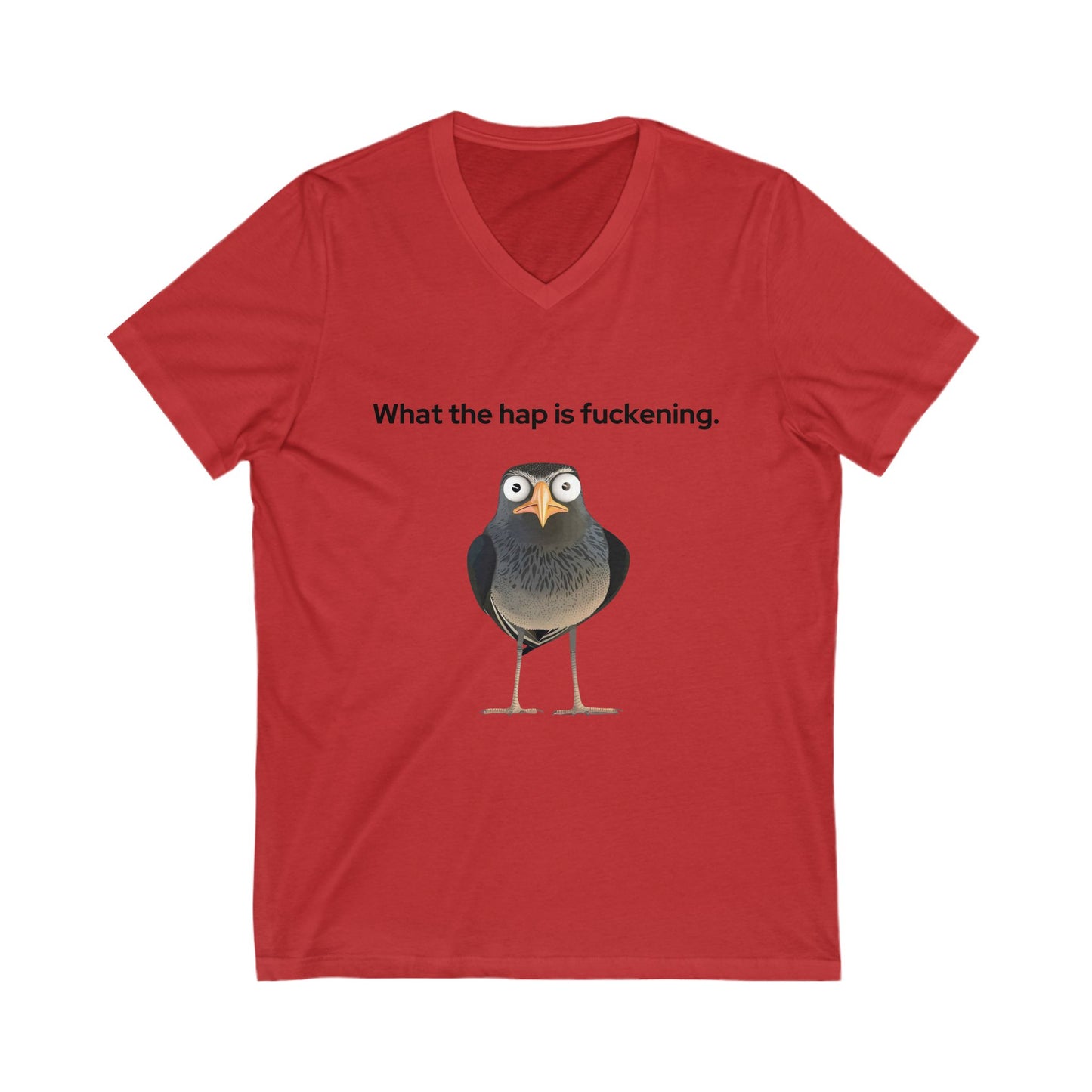 Confused Bird V-Neck T-Shirt | Funny Pet Meme Sarcastic Unisex Tee