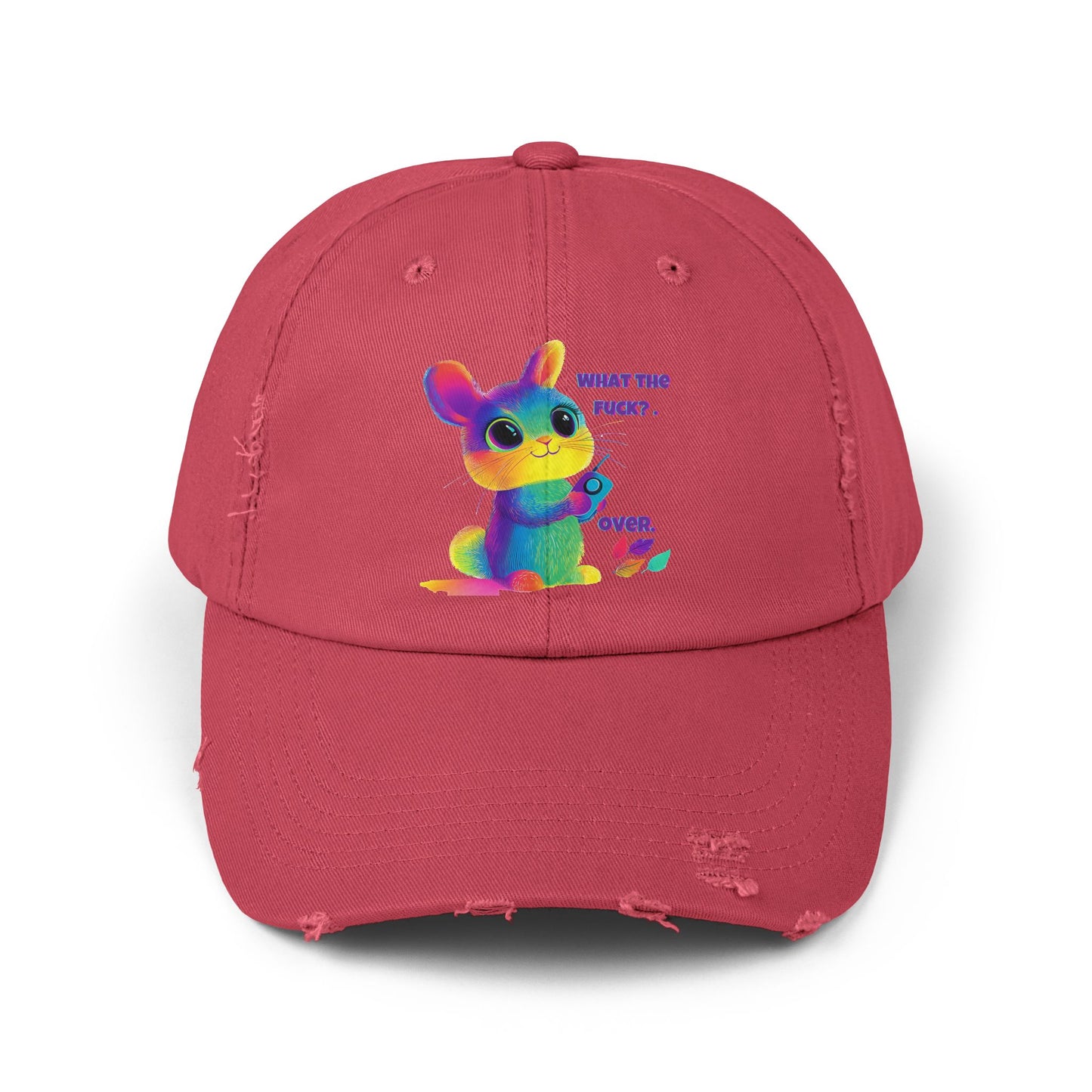 Rainbow Bunny Distressed Dad Hat | Cute Activist Cap | Kawaii Statement Headwear