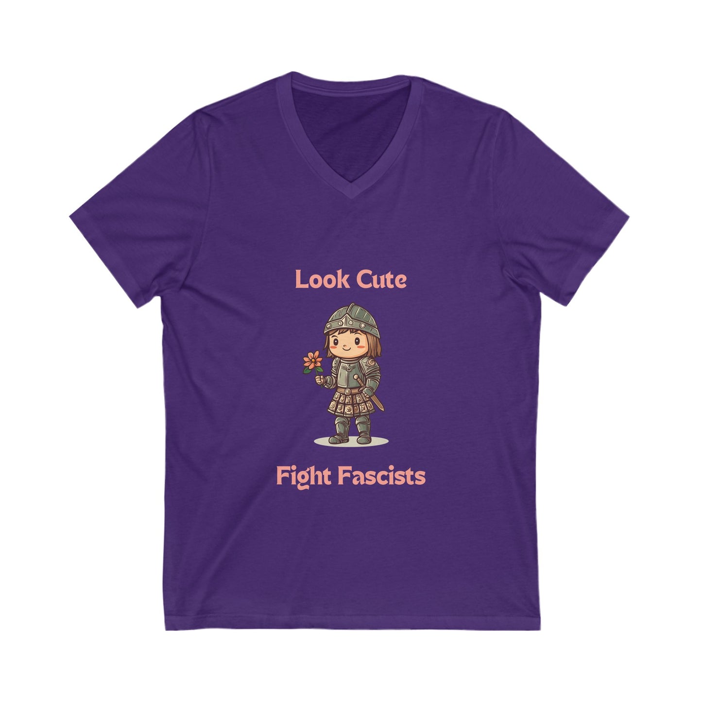 Look Cute Fight Fascists V-Neck | Kawaii Warrior Anti-Fascist T-Shirt
