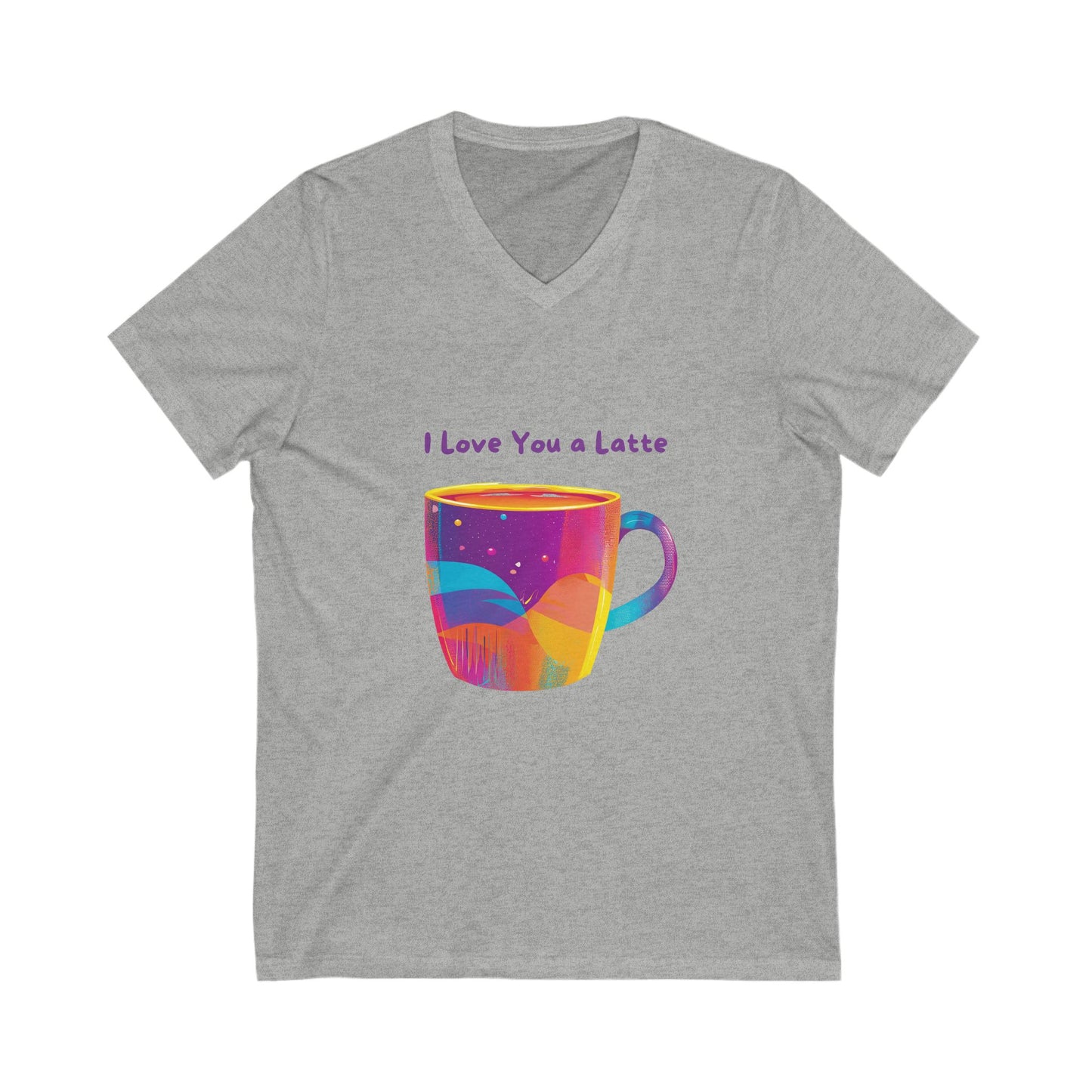 I Love You a Latte V-Neck T-Shirt | Kawaii Coffee Cup Rainbow Design | Unisex Tee