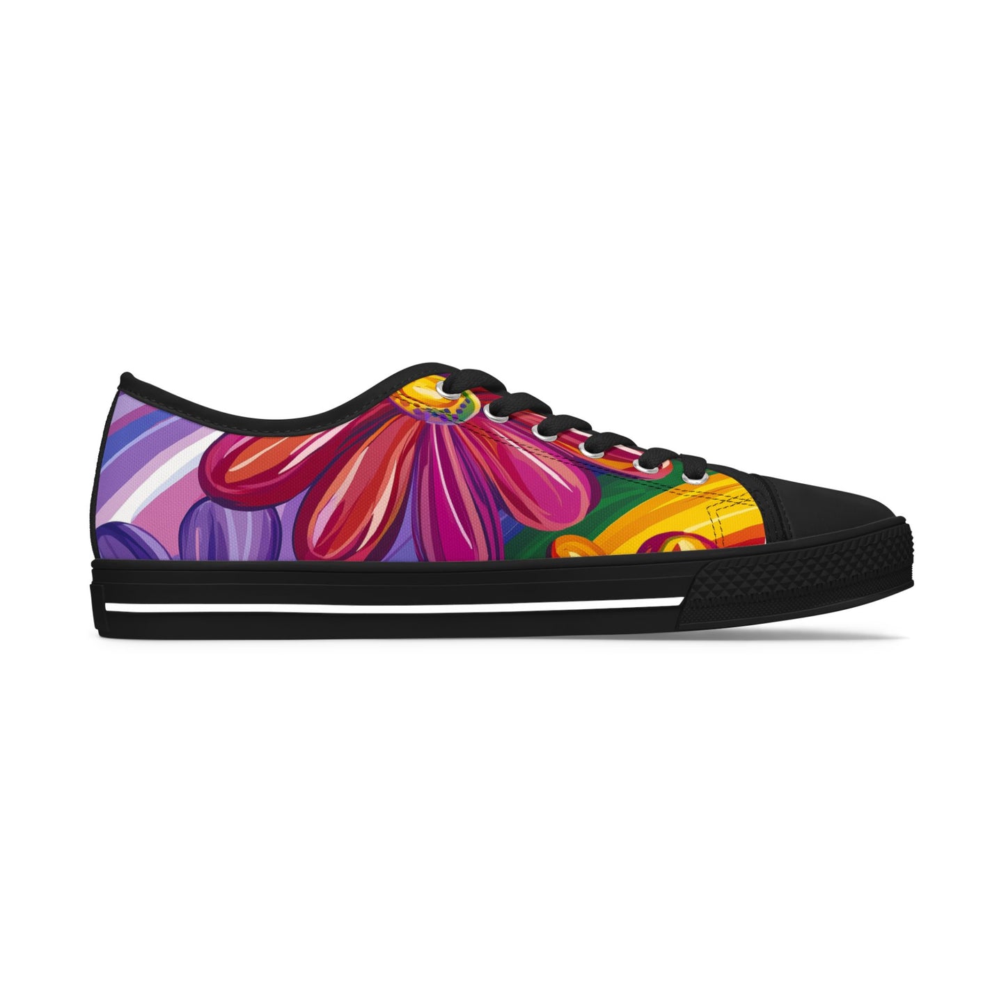Vibrant Floral Low Top Sneakers | Rainbow Bloom Canvas Shoes