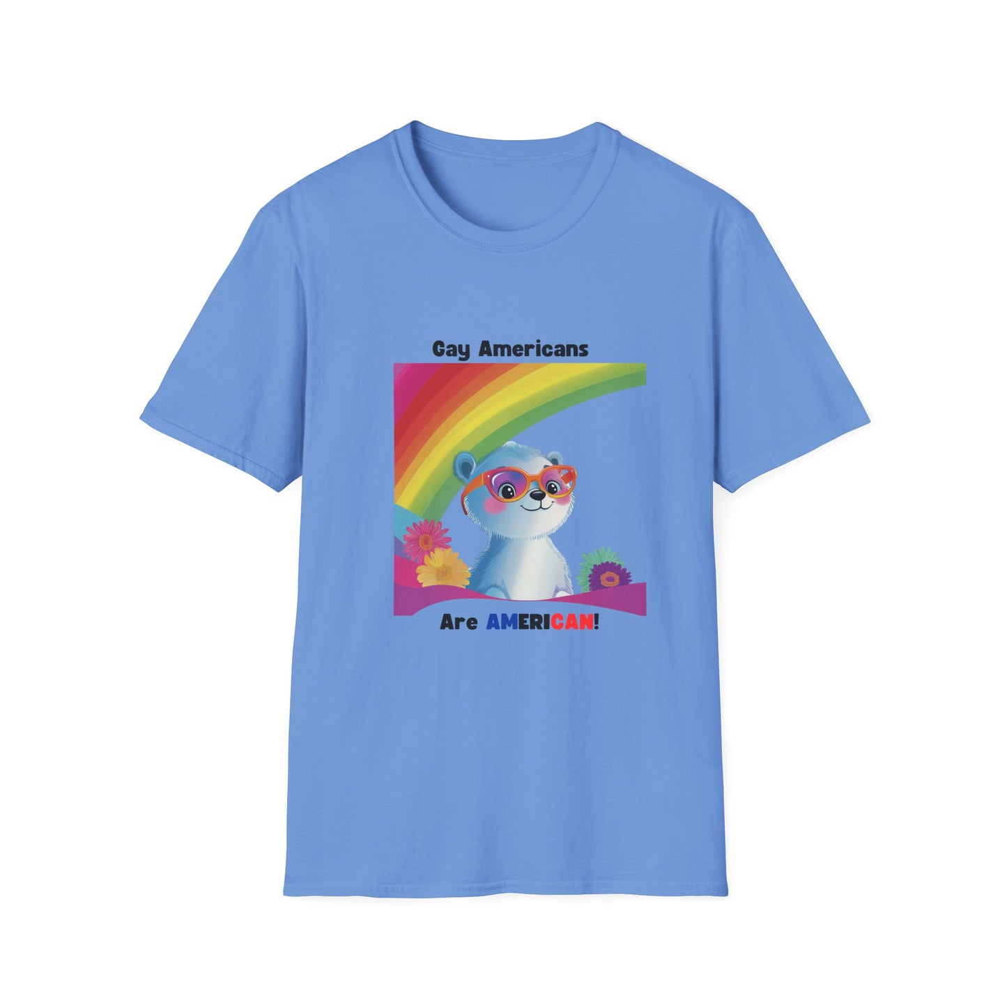 Gay Americans Pride Rainbow Bear T-Shirt | LGBTQ+ Kawaii Animal Rights Tee