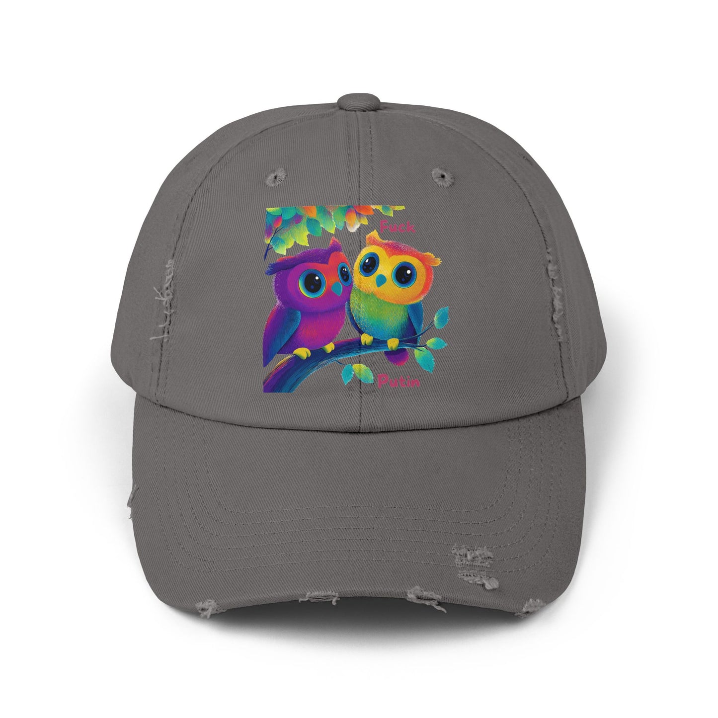 Rainbow Owl Couple Distressed Dad Hat | LGBTQ+ Pride Cap