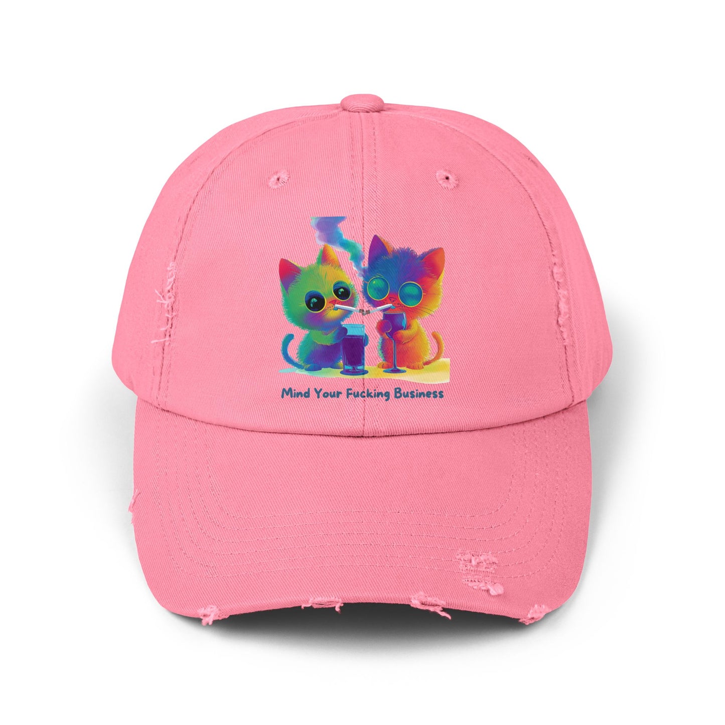 Rainbow Kittens Distressed Dad Hat | Sassy Pride Cap | LGBTQ+ Statement Hat