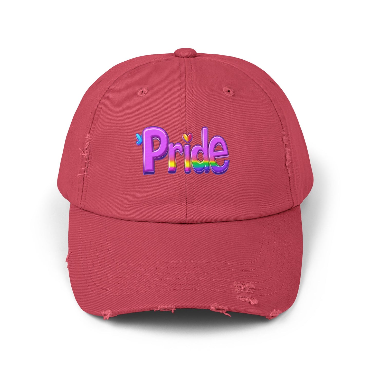 Pride Distressed Dad Hat | LGBTQ+ Pink Cotton Cap | Rainbow Pride Embroidered Design
