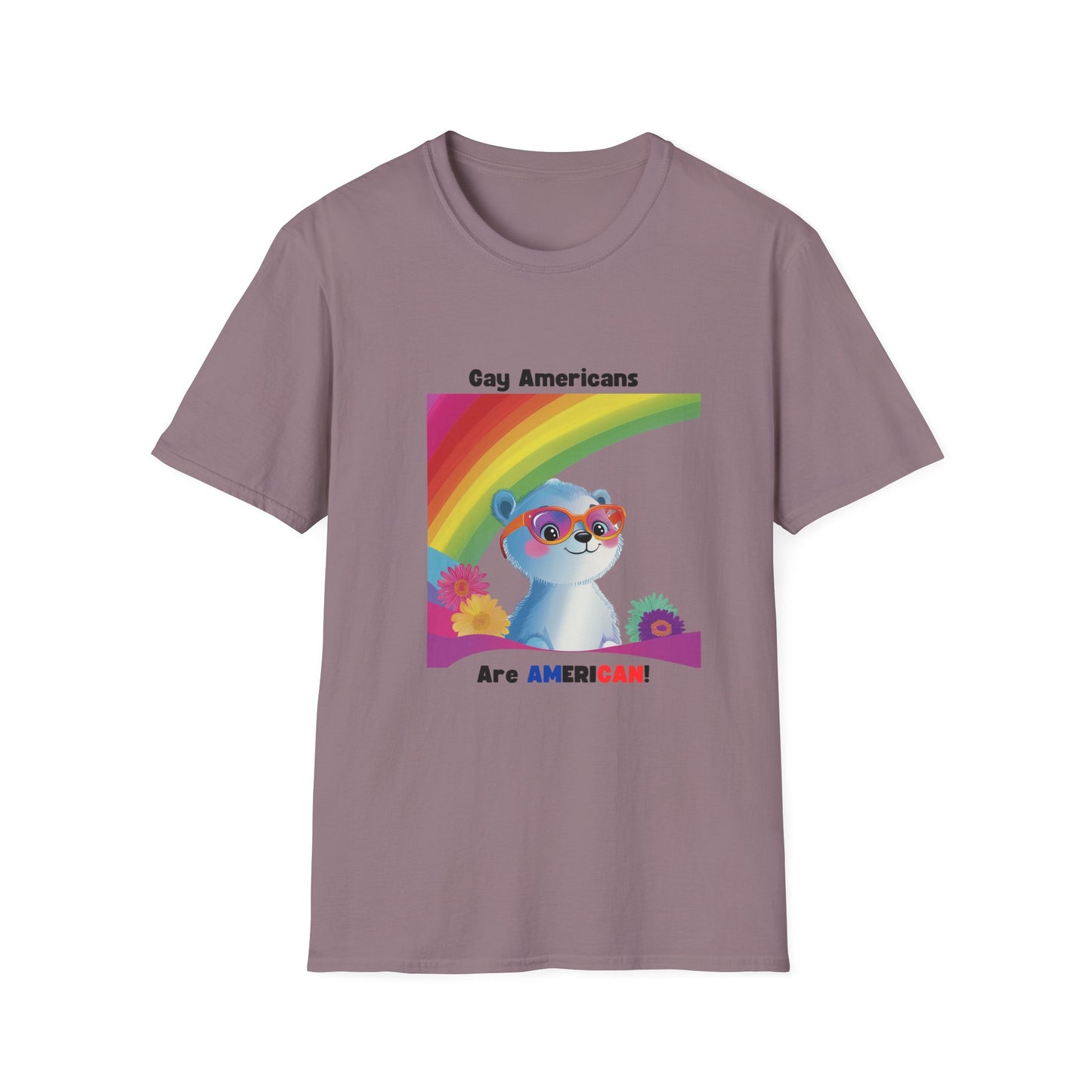 Gay Americans Pride Rainbow Bear T-Shirt | LGBTQ+ Kawaii Animal Rights Tee