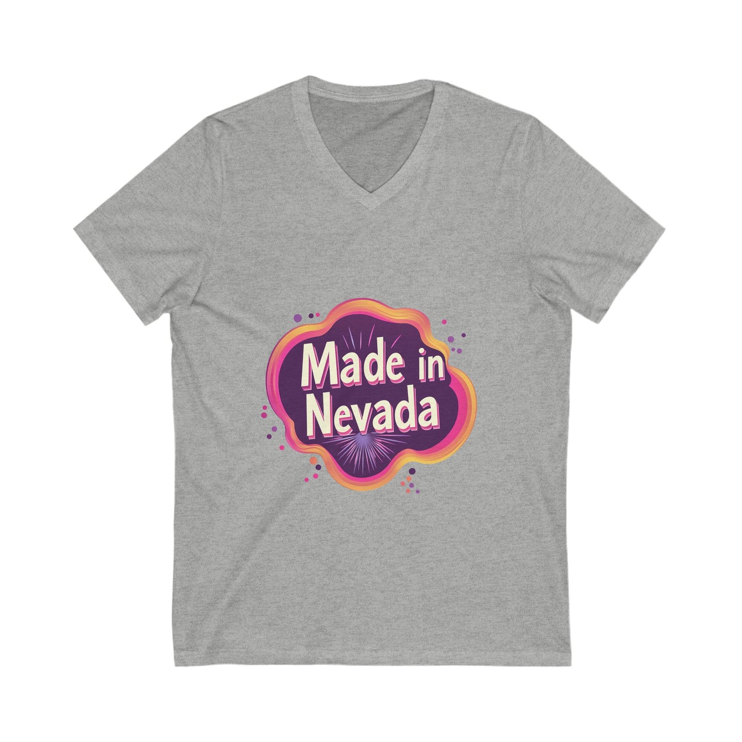 Made in Nevada V-Neck T-Shirt | Retro State Pride Design | Vintage Neon Unisex Tee