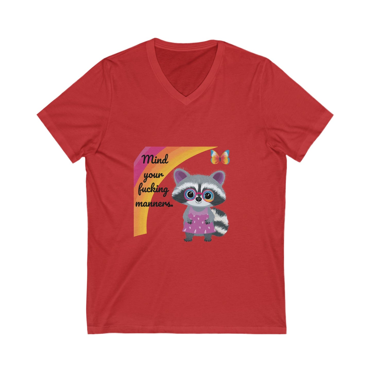 Sassy Raccoon V-Neck T-Shirt | Kawaii Animal Attitude | Cute Unisex Tee