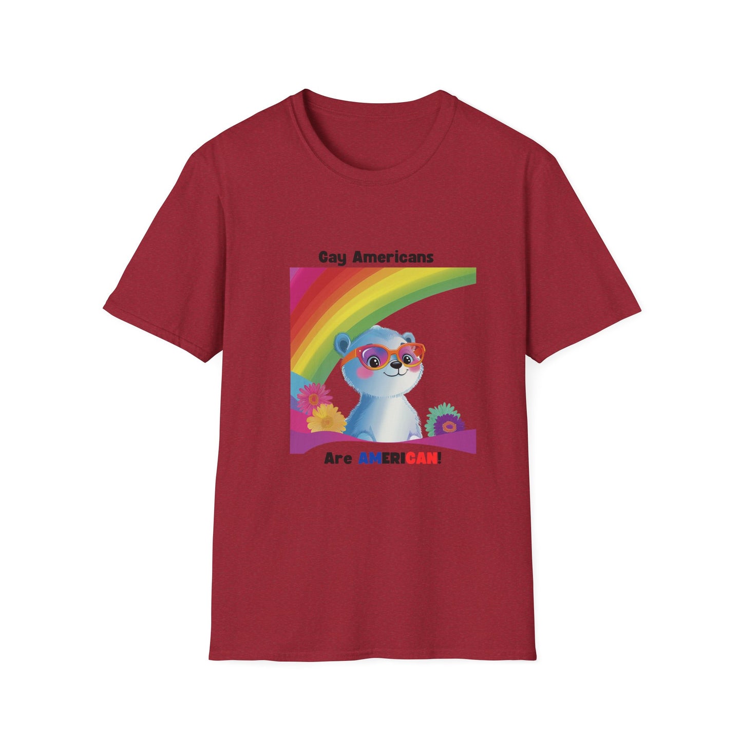 Gay Americans Pride Rainbow Bear T-Shirt | LGBTQ+ Kawaii Animal Rights Tee