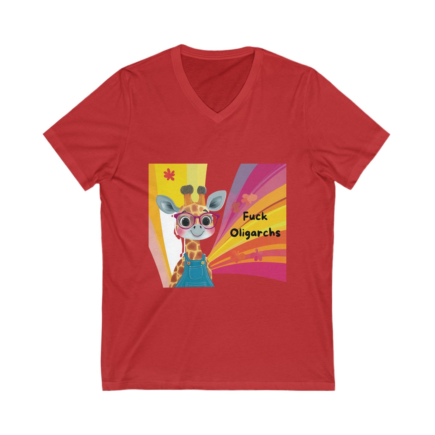 Kawaii Giraffe Economic Justice V-Neck | Cute Activist Unisex Tee