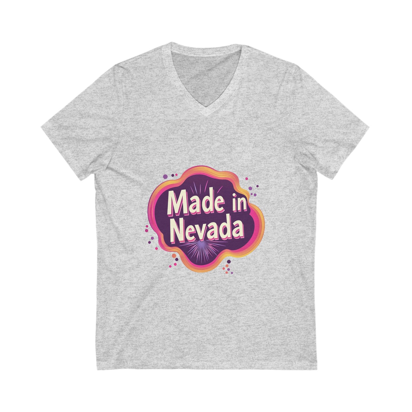 Made in Nevada V-Neck T-Shirt | Retro State Pride Design | Vintage Neon Unisex Tee